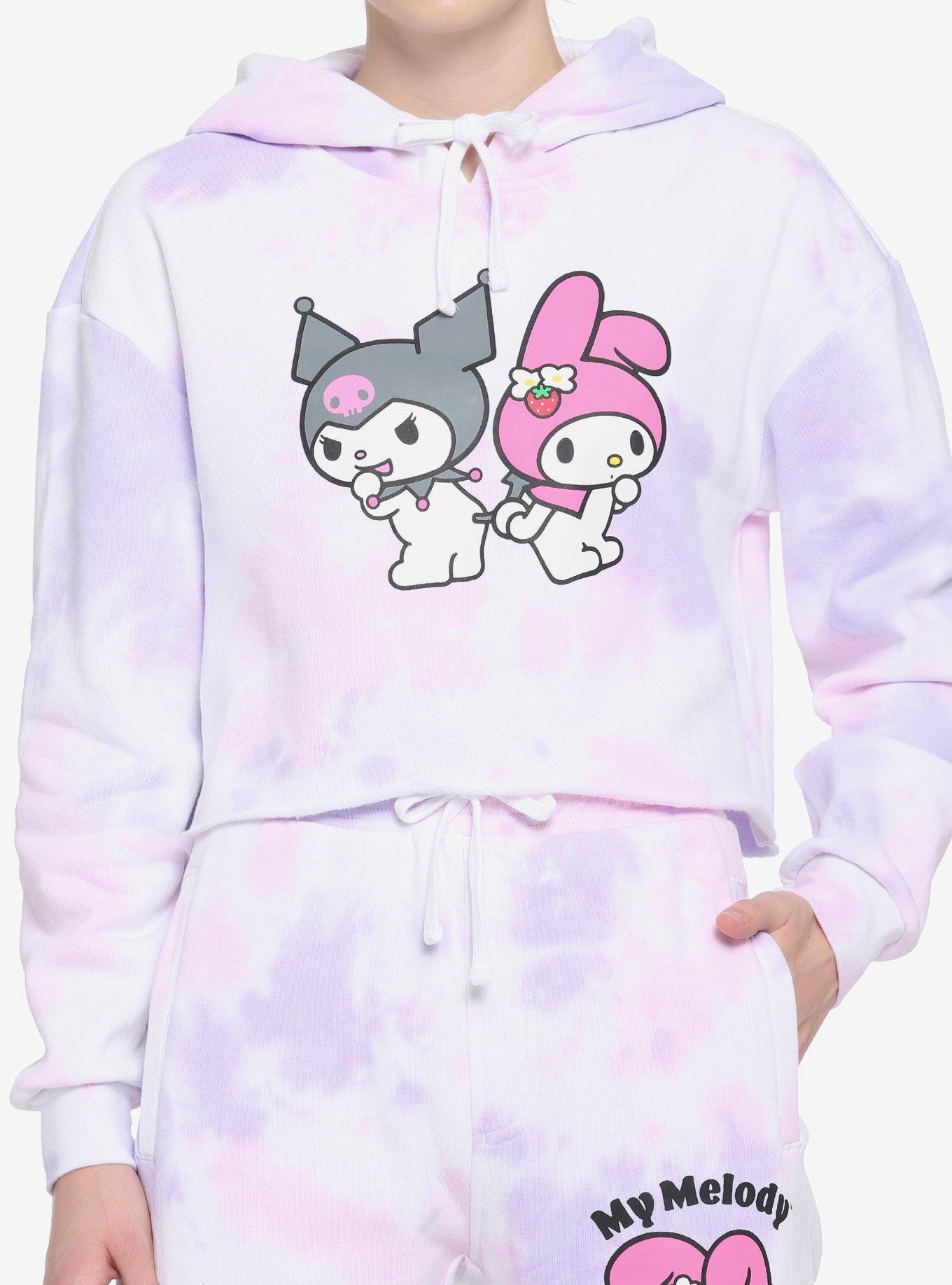 My Melody & Kuromi Pastel Wash Girls Crop Hoodie