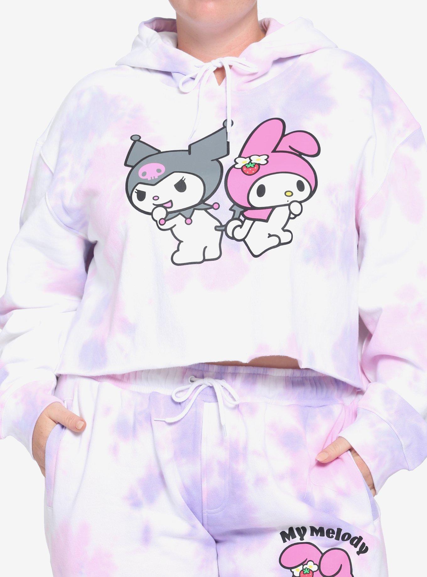 My Melody & Kuromi Pink & Purple Wash Girls Crop Hoodie Plus Size | Hot