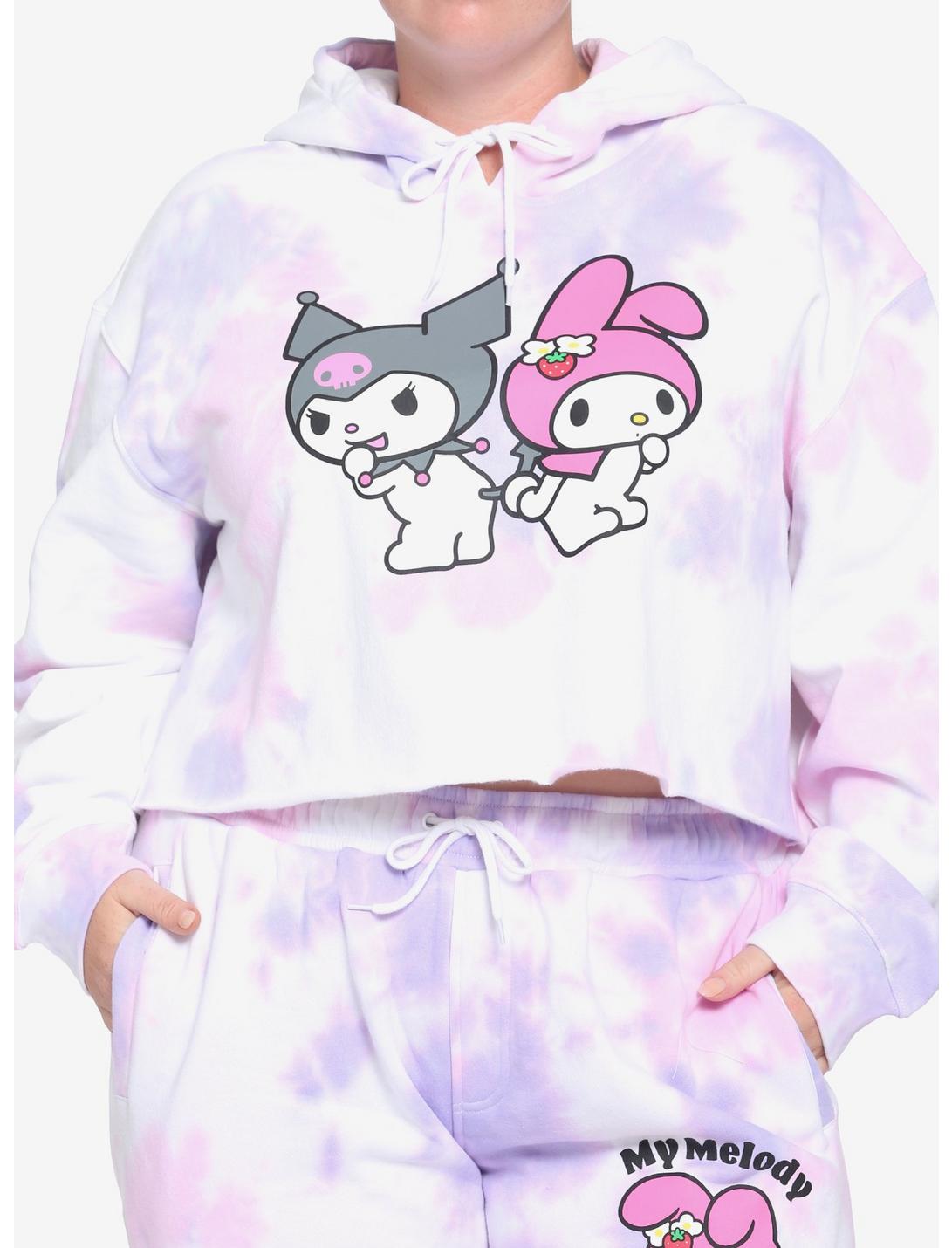 My Melody & Kuromi Pink & Purple Wash Girls Crop Hoodie Plus Size, MULTI, hi-res
