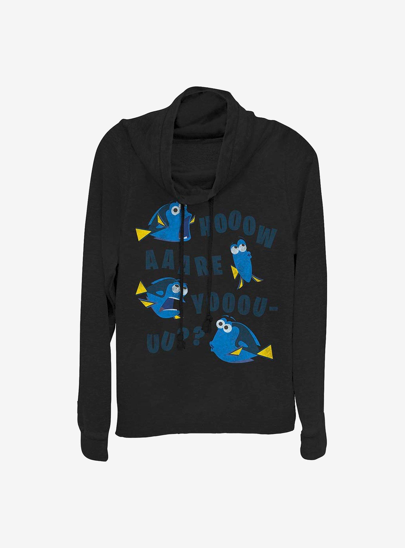 Disney Pixar Finding Nemo Dory How Are You? Cowlneck Long-Sleeve Girls Top, BLACK, hi-res