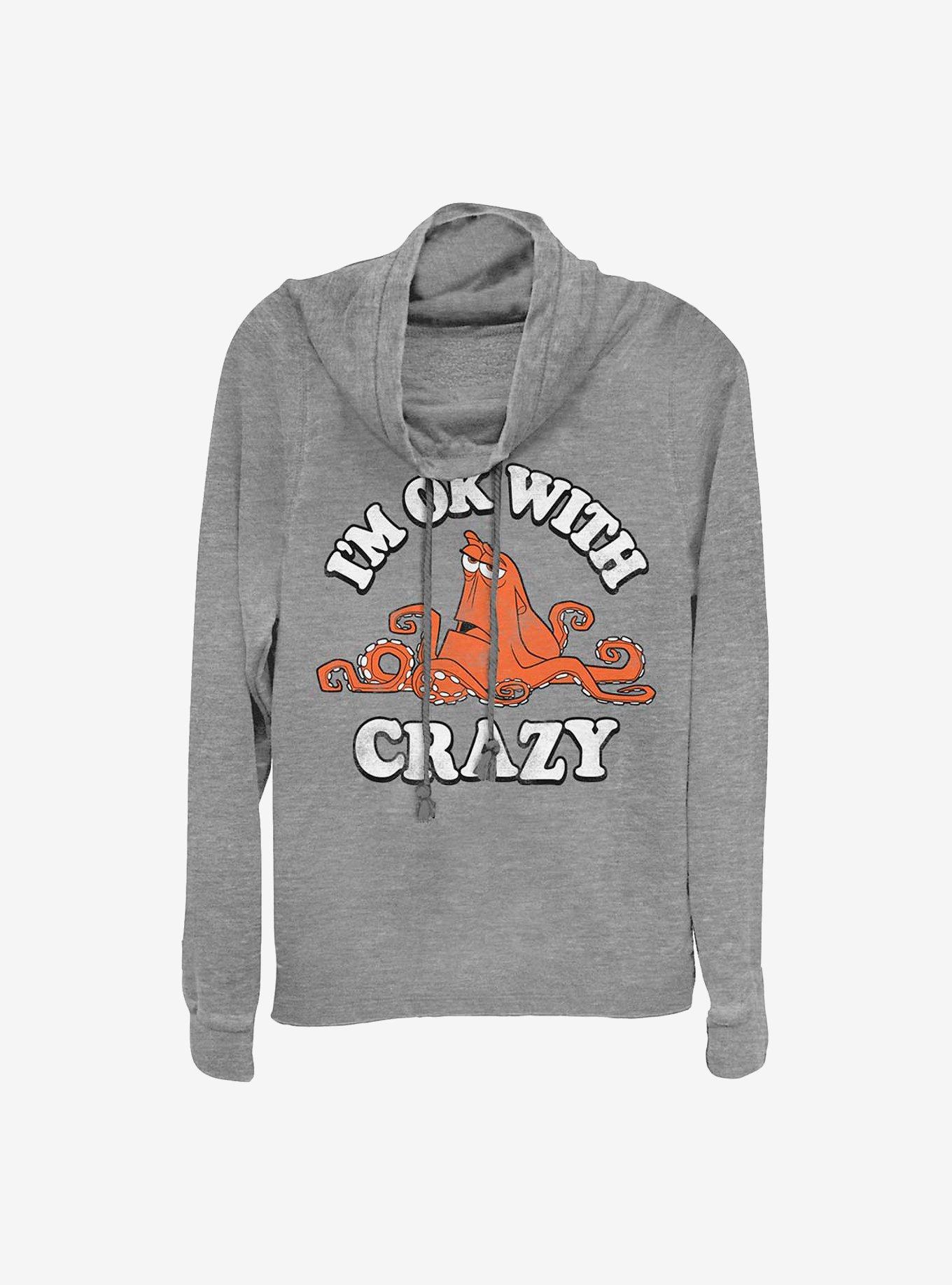 Disney Pixar Finding Nemo Ok With Crazy Cowlneck Long-Sleeve Girls Top, GRAY HTR, hi-res