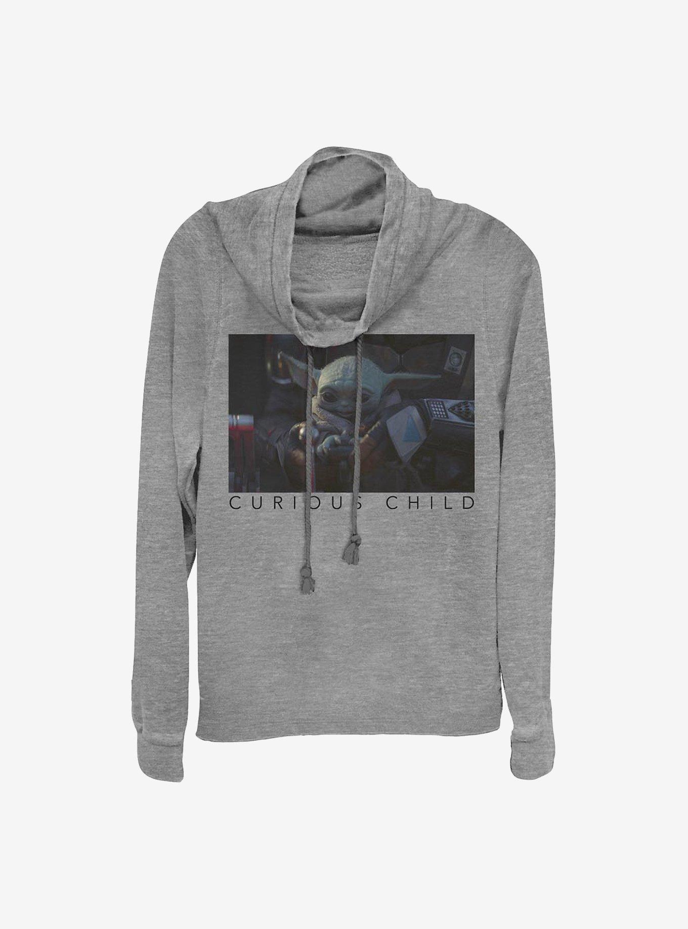 Star Wars The Mandalorian Curious The Child Cowlneck Long-Sleeve Girls Top, GRAY HTR, hi-res