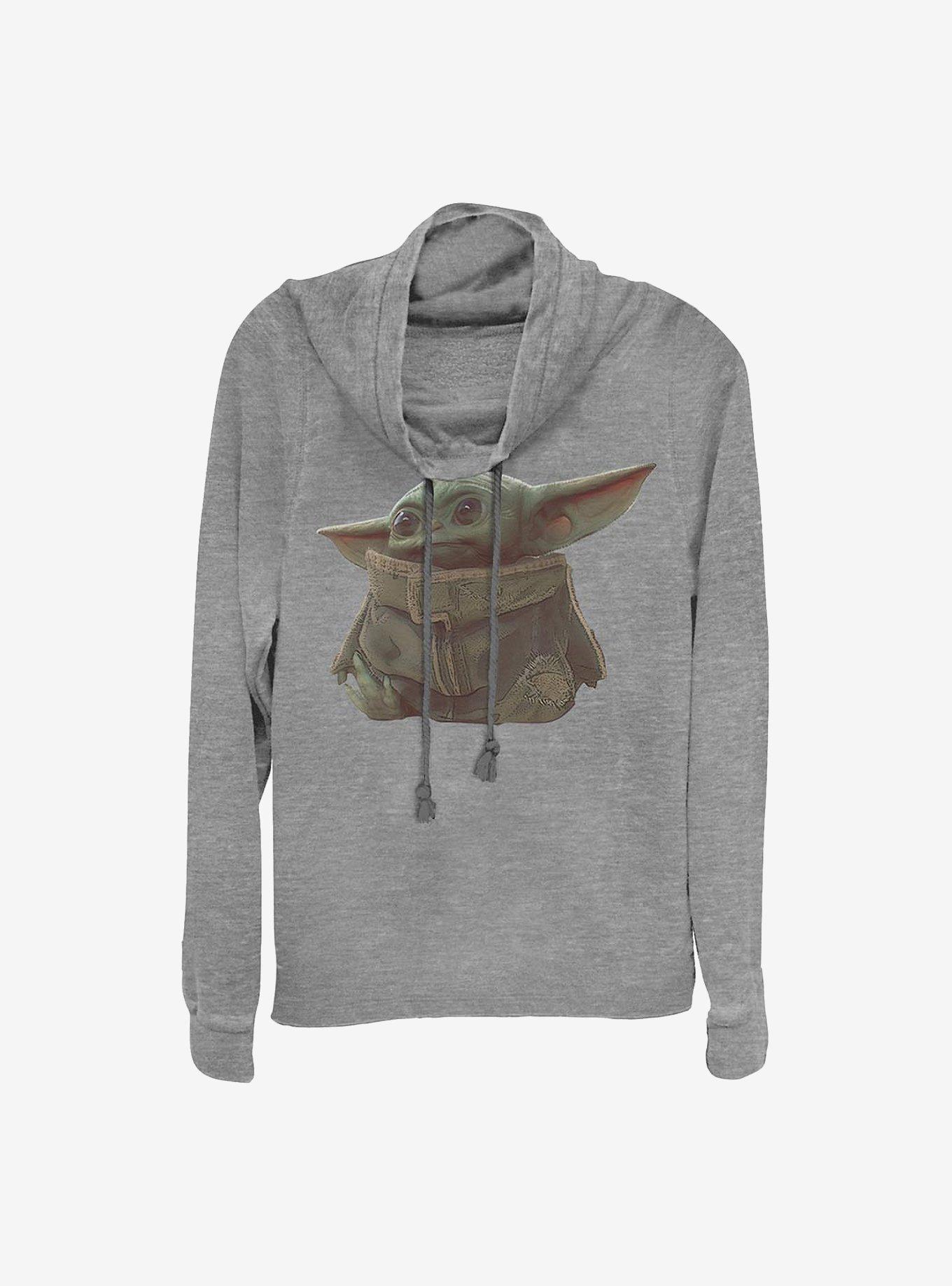 Star Wars The Mandalorian The Child Ball Theif Cowlneck Long-Sleeve Girls Top, GRAY HTR, hi-res
