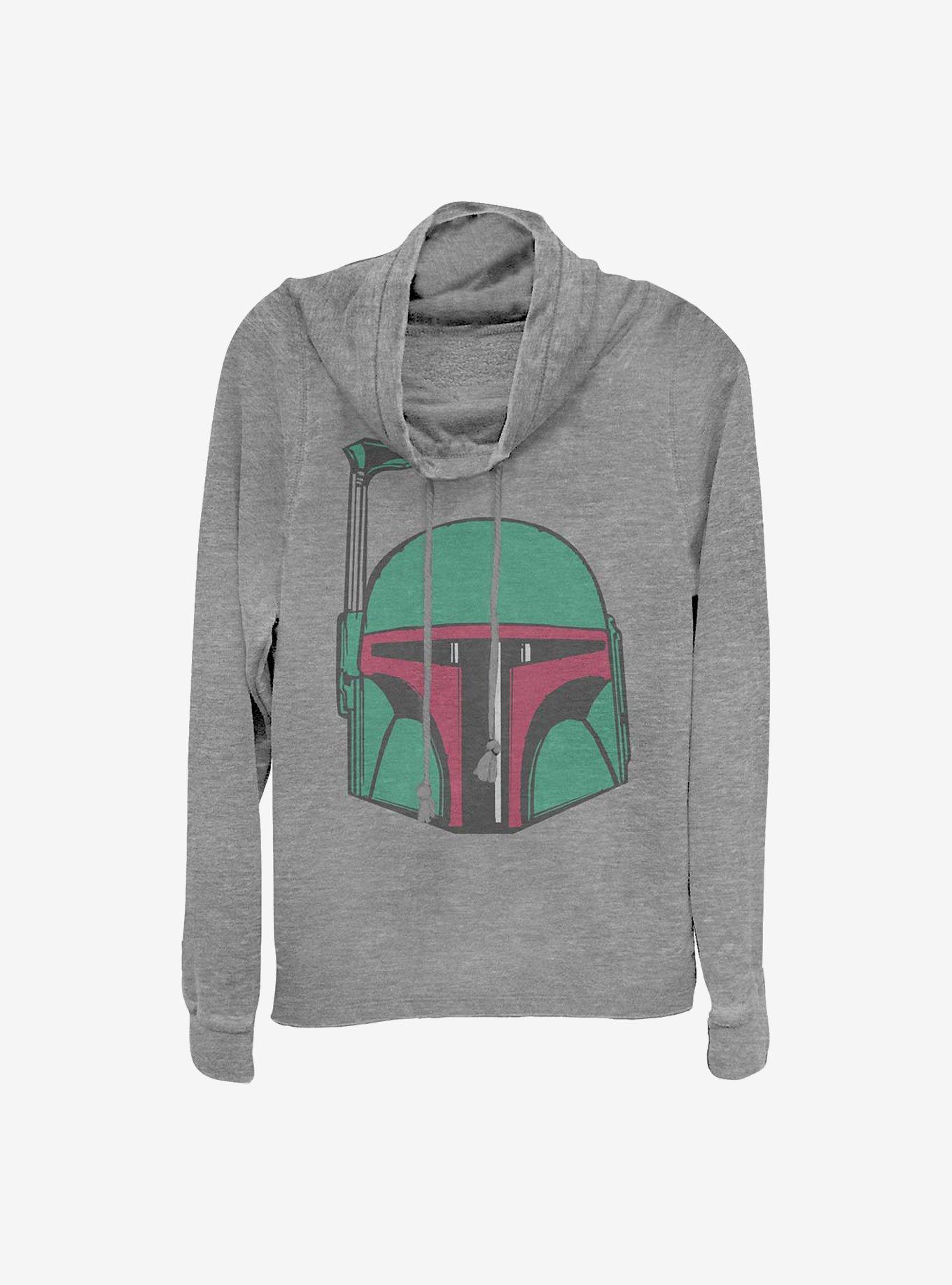 Star Wars Boba Head Cowlneck Long-Sleeve Girls Top, GRAY HTR, hi-res