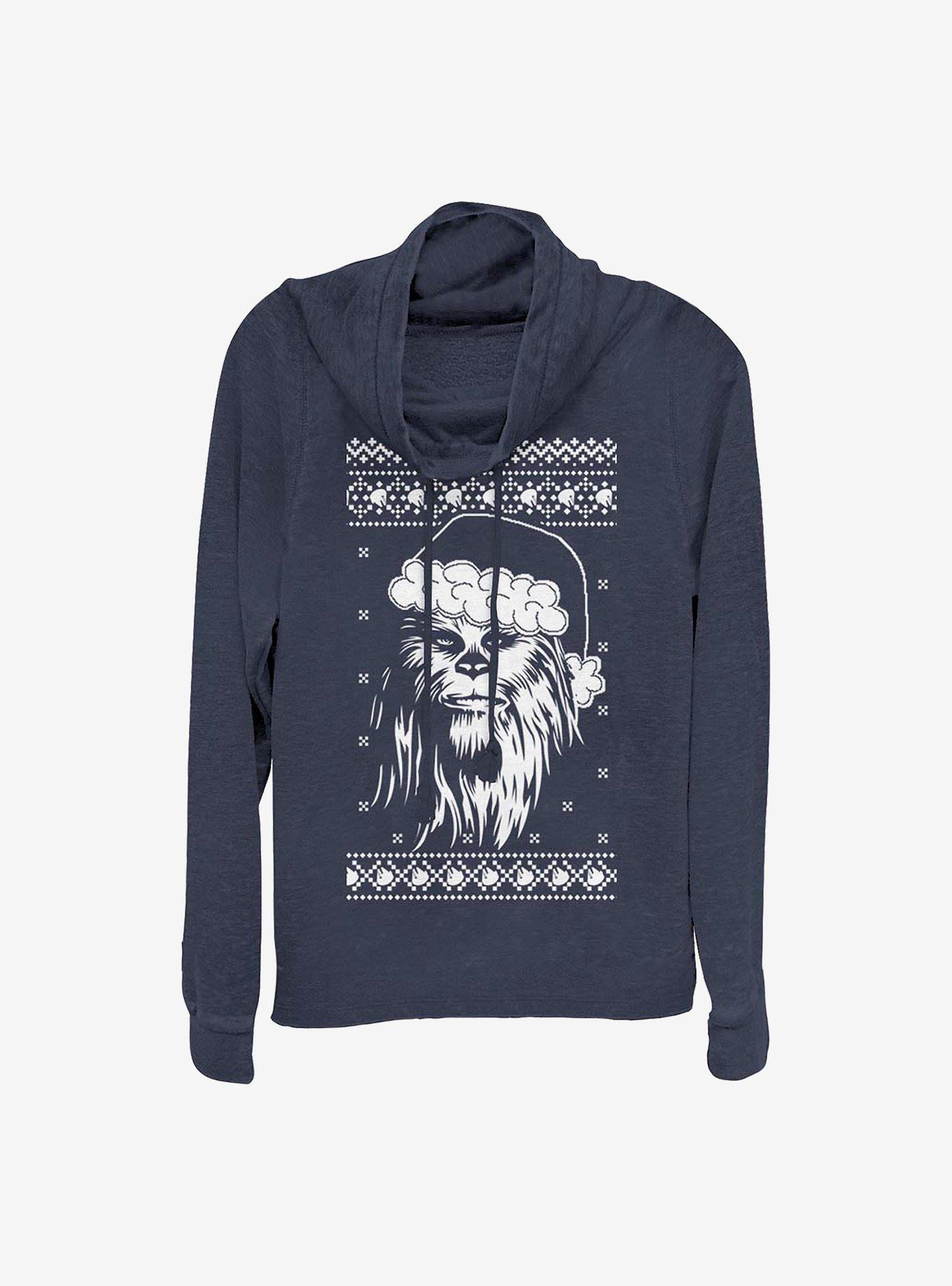 Star Wars Chewbacca Ugly Holiday Cowlneck Long-Sleeve Girls Top, NAVY, hi-res