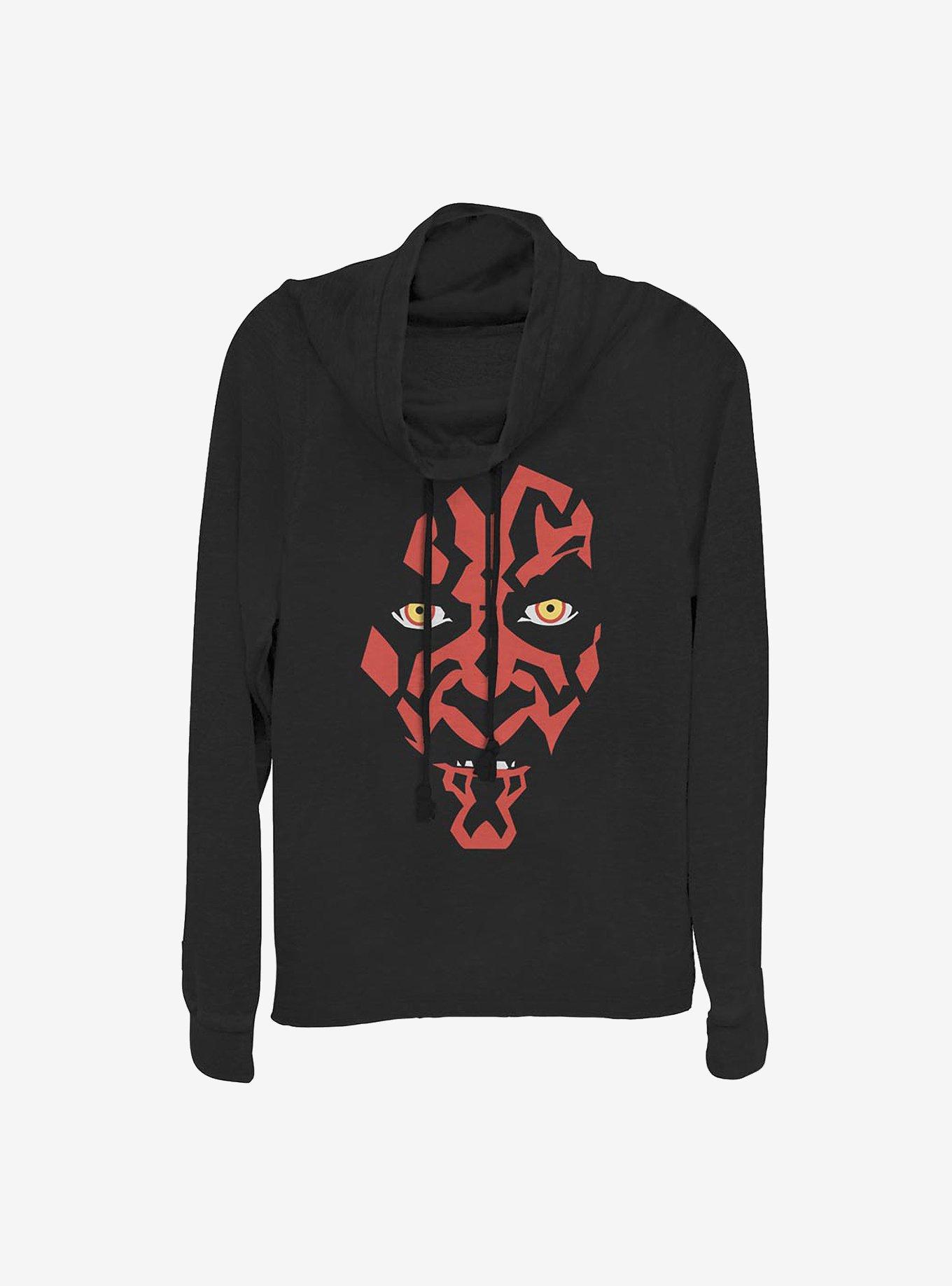 Star Wars Darth Maul Face Cowlneck Long-Sleeve Girls Top, BLACK, hi-res