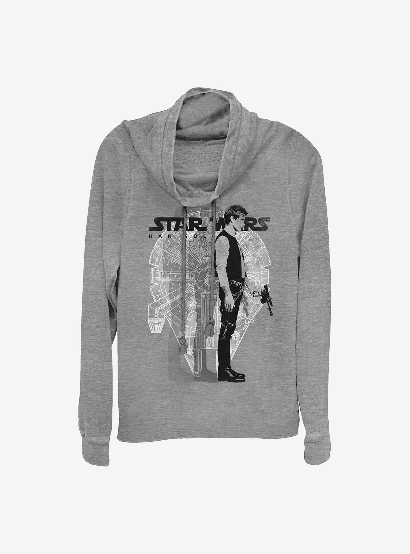 Star Wars Han Solo Cowlneck Long-Sleeve Girls Top, GRAY HTR, hi-res