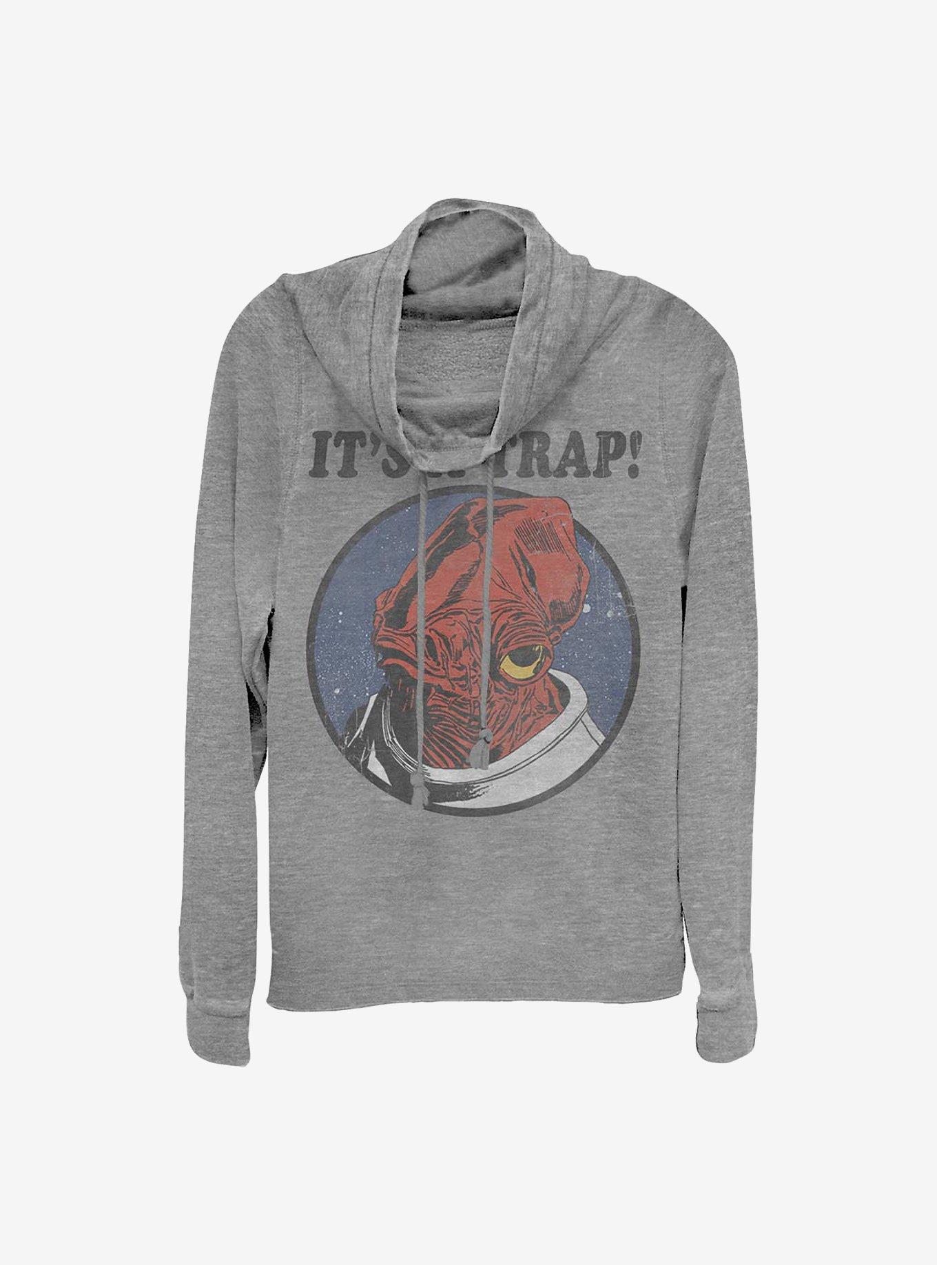 Star Wars It's A Trap Cowlneck Long-Sleeve Girls Top, GRAY HTR, hi-res