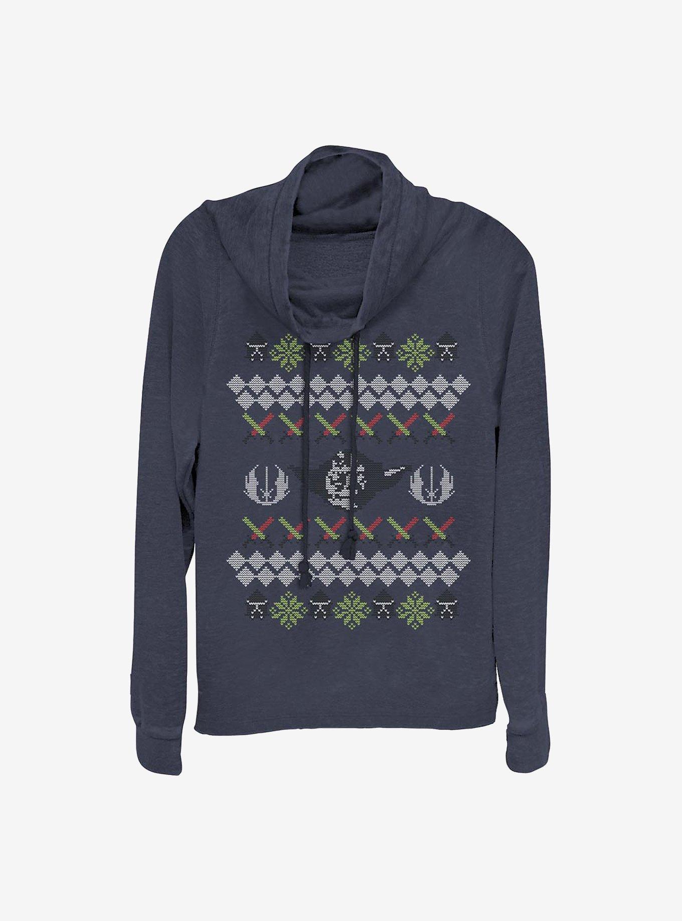 Star Wars Jedi Holiday Cowlneck Long-Sleeve Girls Top, NAVY, hi-res