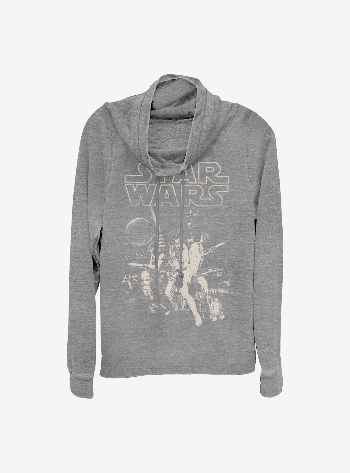 Star Wars Poster Cowlneck Long-Sleeve Girls Top, GRAY HTR, hi-res