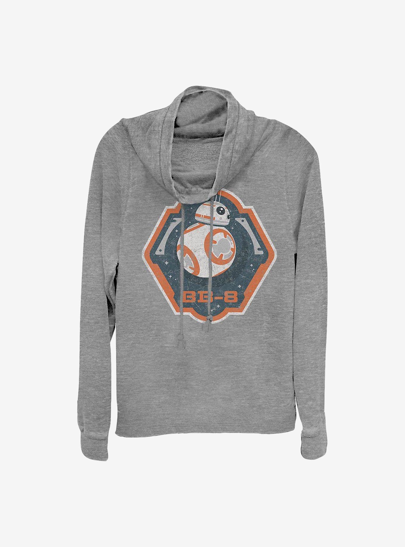 Star Wars: The Force Awakens BB-8 Badge Cowlneck Long-Sleeve Girls Top, GRAY HTR, hi-res