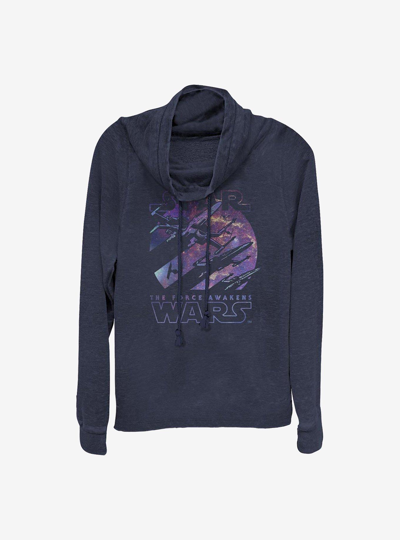 Star Wars: The Force Awakens Galactic Cowlneck Long-Sleeve Girls Top, NAVY, hi-res