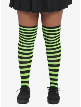 Green & Black Stripe Over-The-Knee Socks Plus Size, , hi-res
