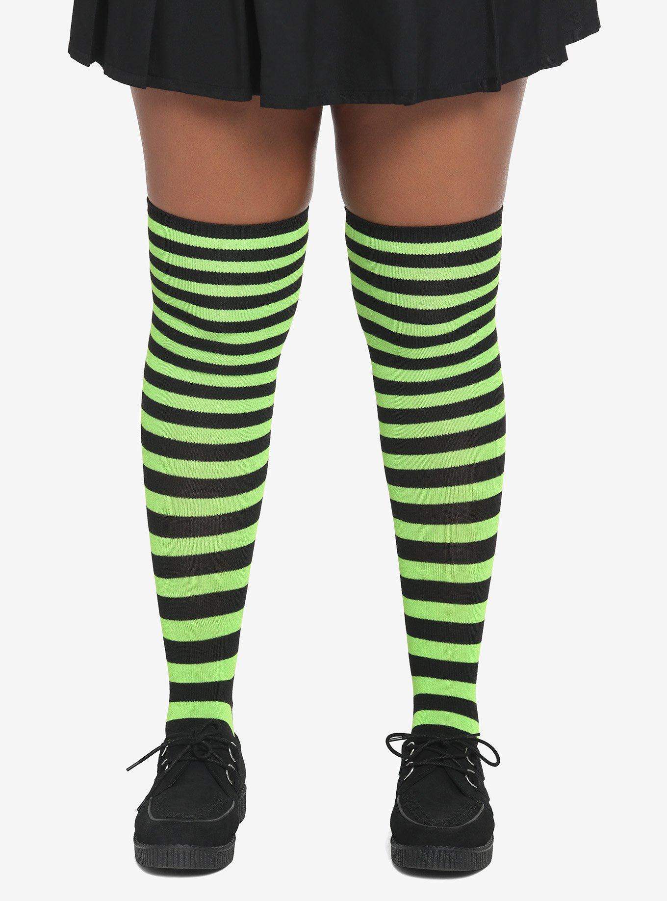 Green & Black Stripe Over-The-Knee Socks Plus Size, , hi-res