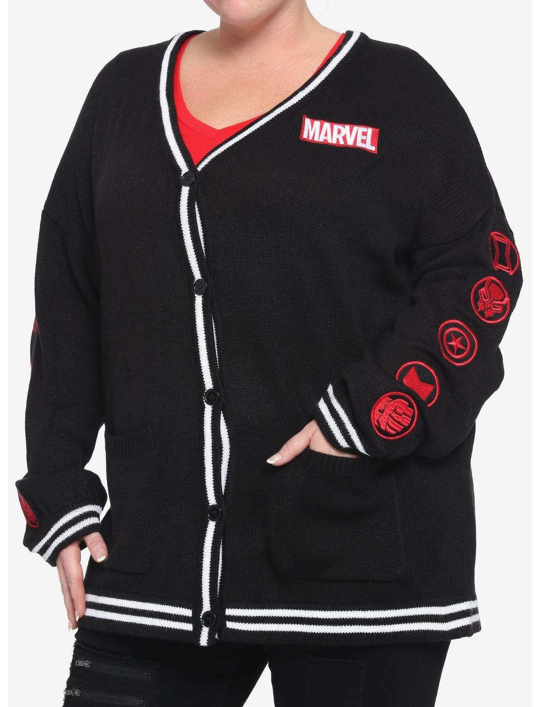 Her Universe Marvel Avengers Symbols Embroidered Open Cardigan Plus Size Her Universe Exclusive, MULTI, hi-res
