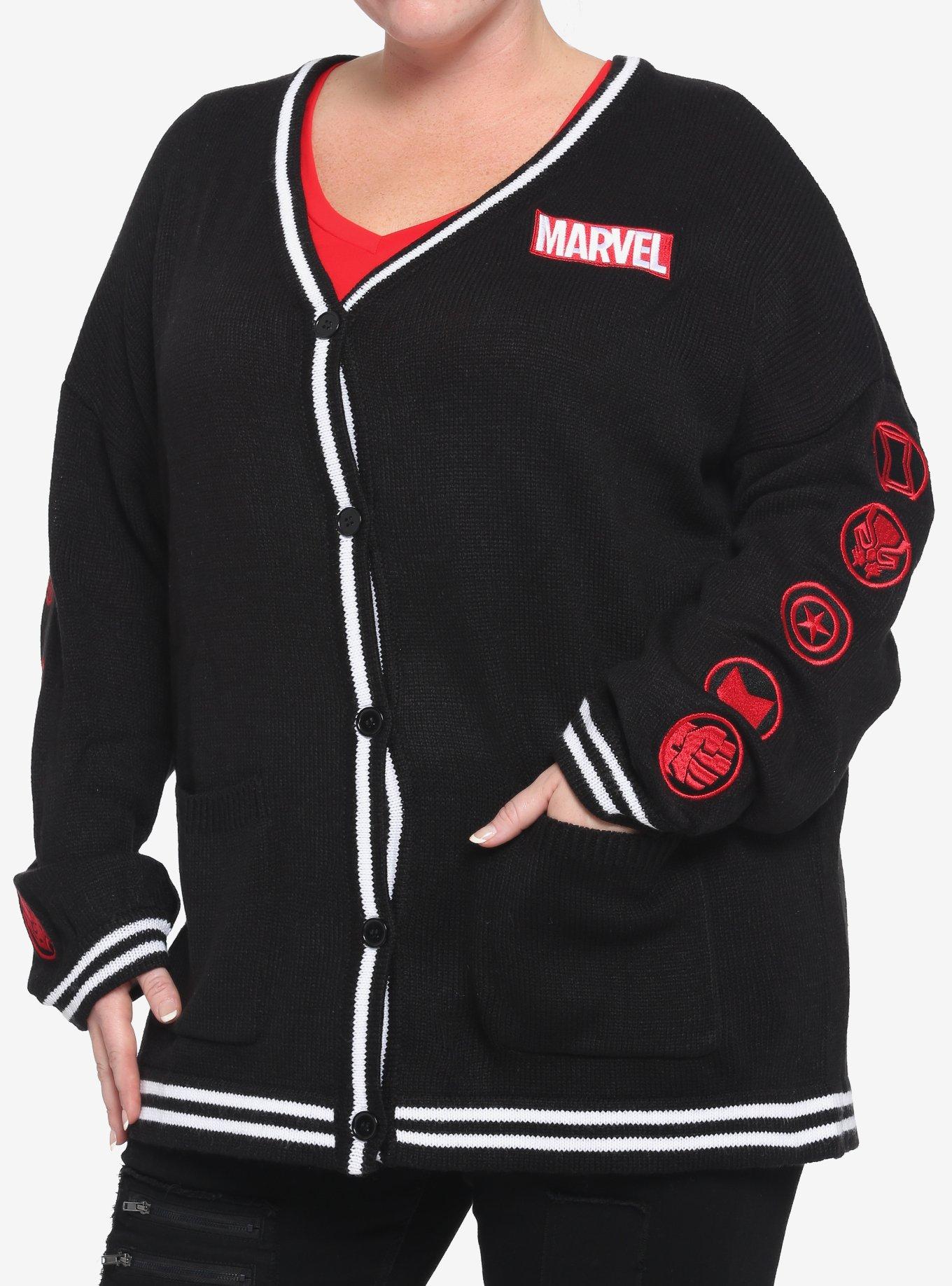 Her Universe Marvel Avengers Symbols Embroidered Open Cardigan Plus Size Her Universe Exclusive, MULTI, hi-res