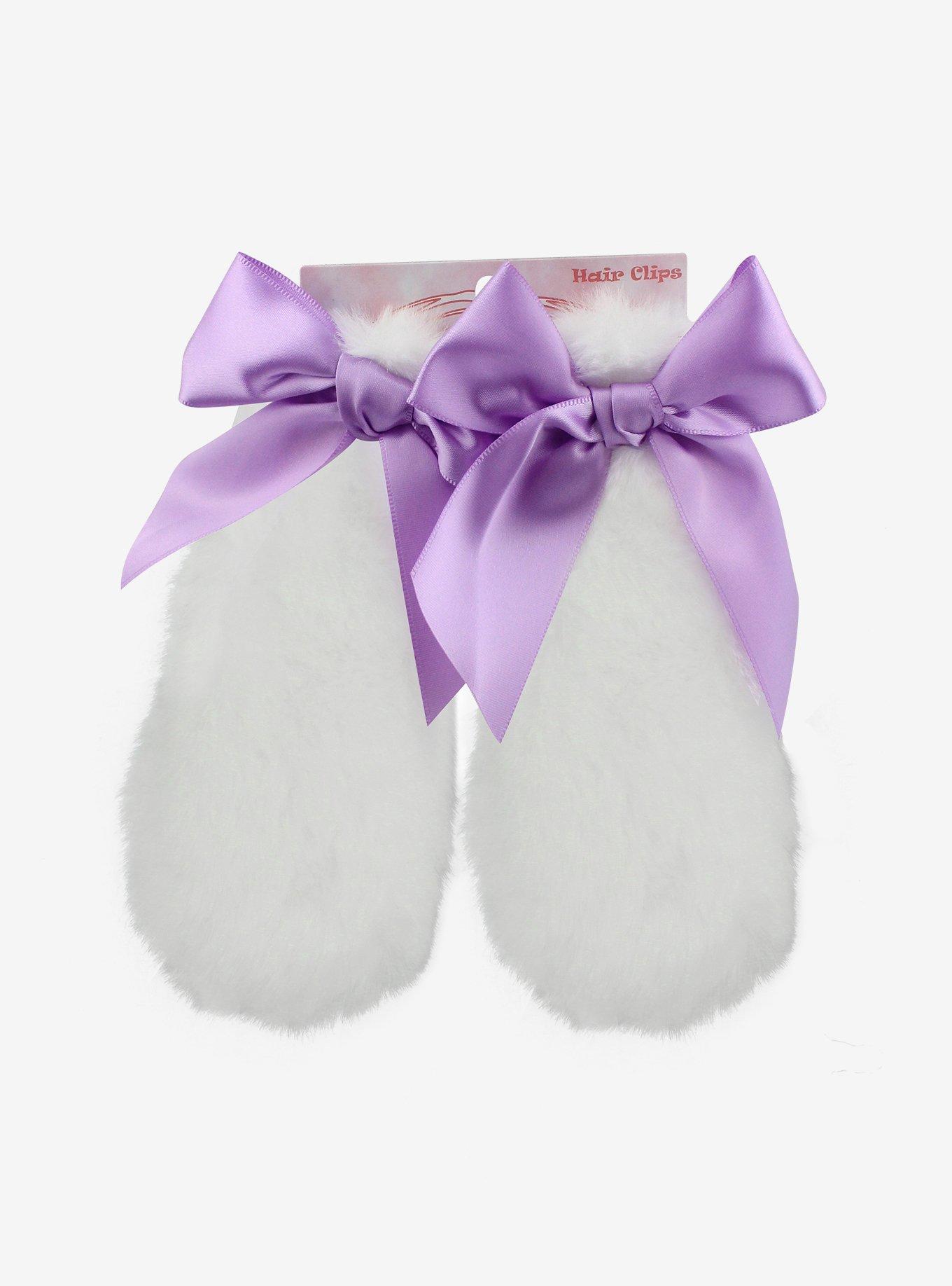 White & Lilac Puppy Ear Hair Clips, , hi-res