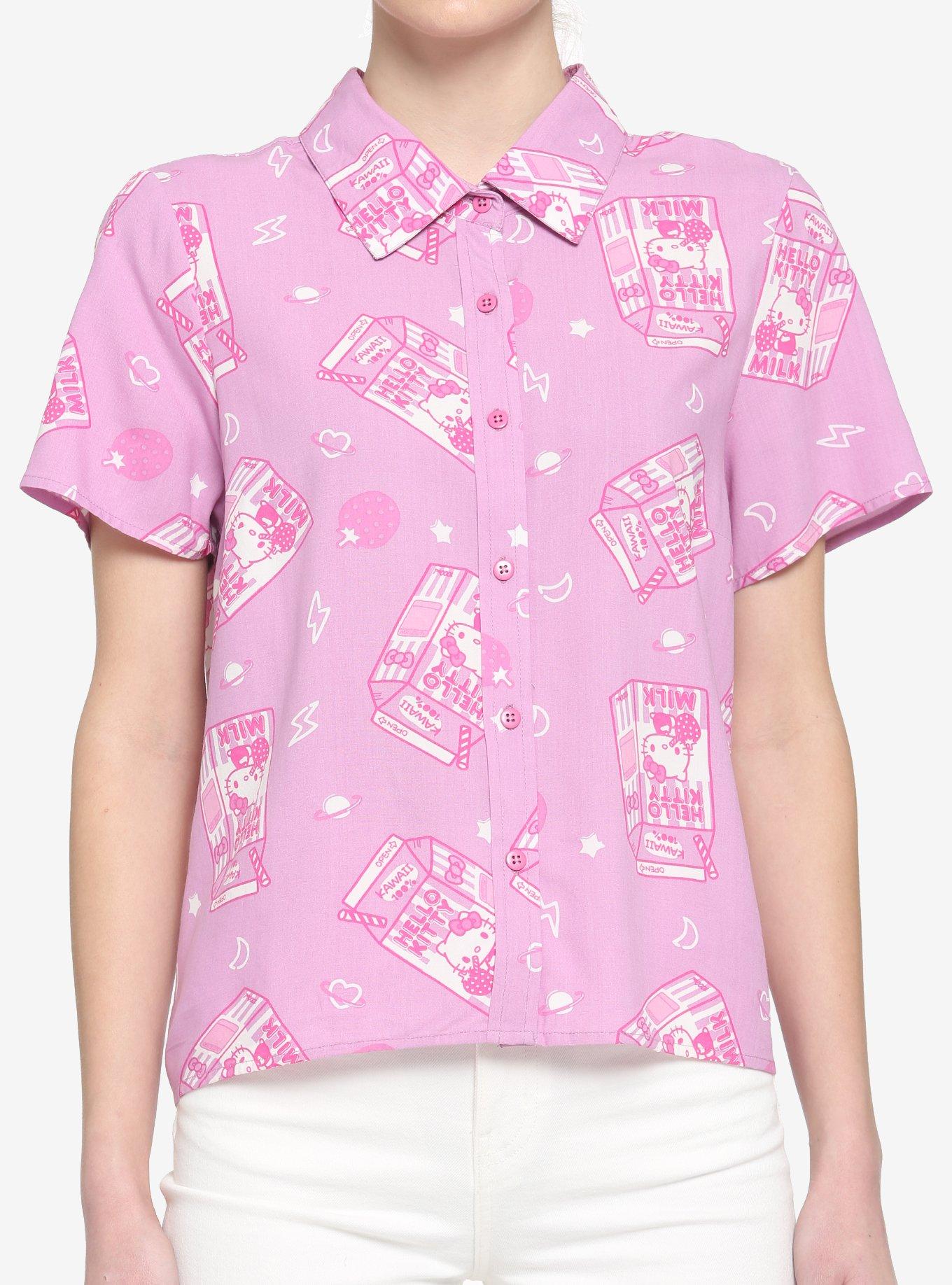 Hello Kitty Strawberry Milk Girls Woven Button-Up, MULTI, hi-res