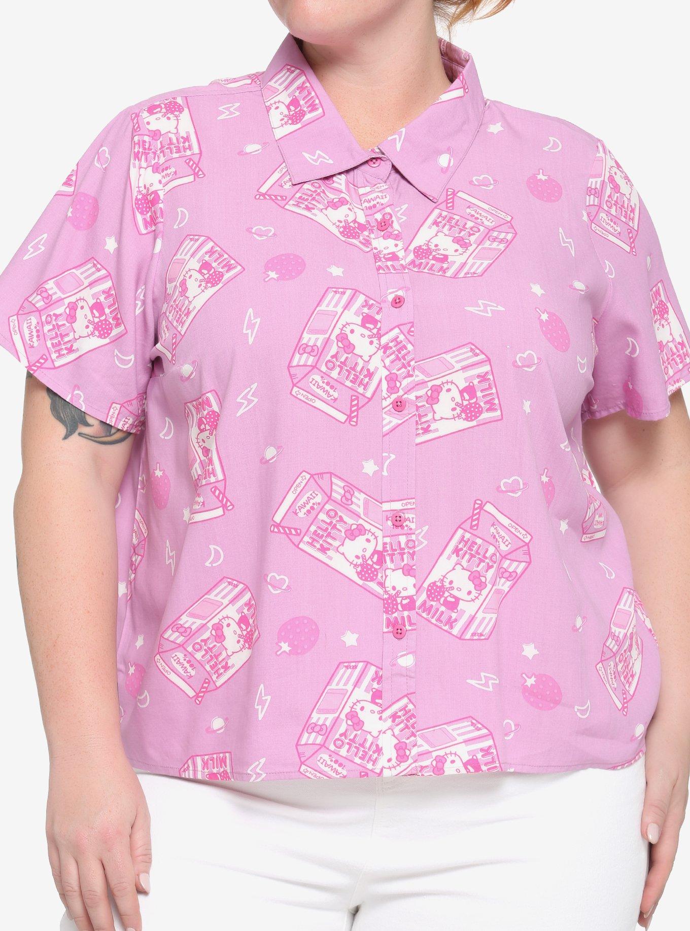 Hello Kitty Strawberry Milk Girls Woven Button-Up Plus Size, MULTI, hi-res