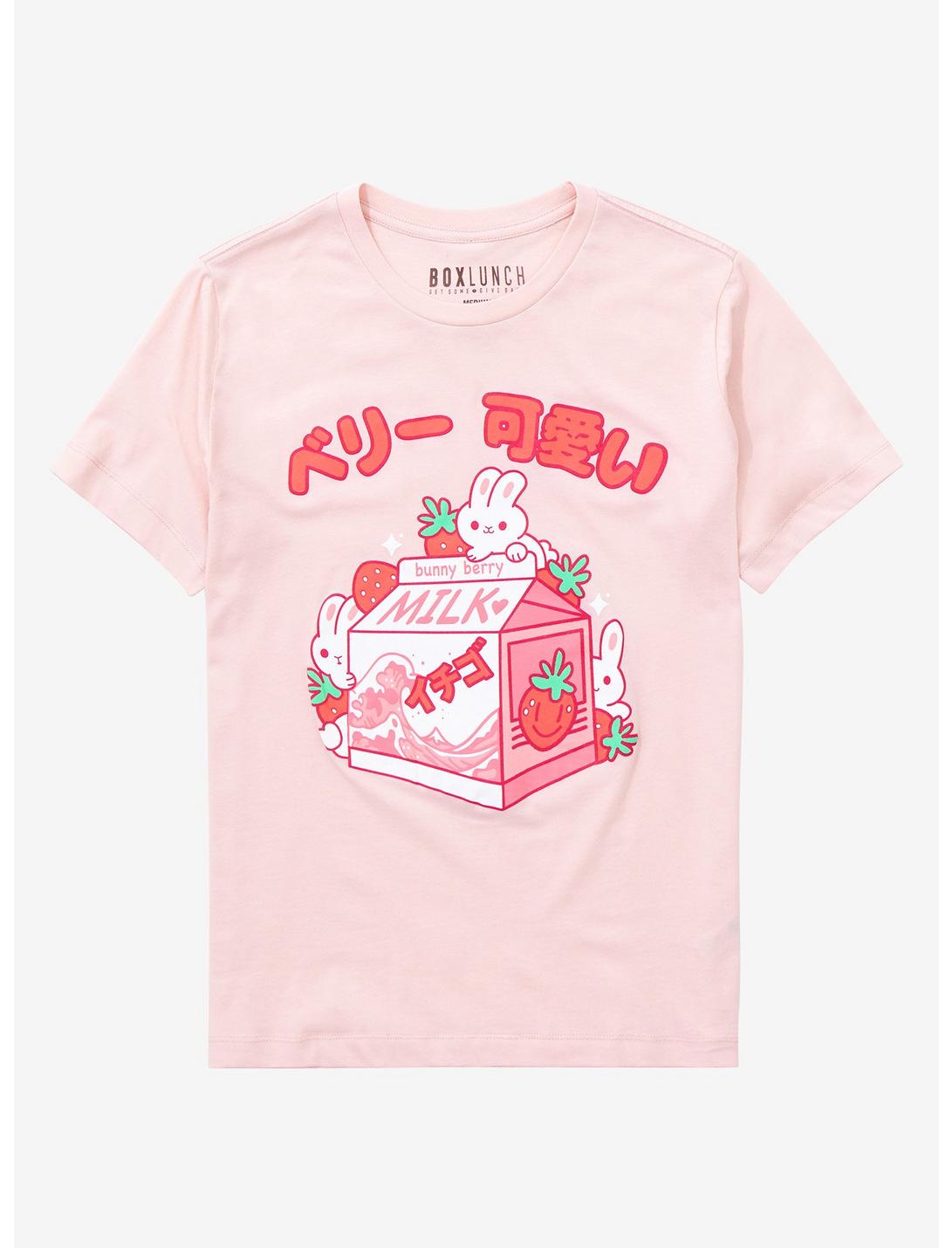 Strawberry Milk Bunny Kanji Women’s T-Shirt - BoxLunch Exclusive, LIGHT PINK, hi-res