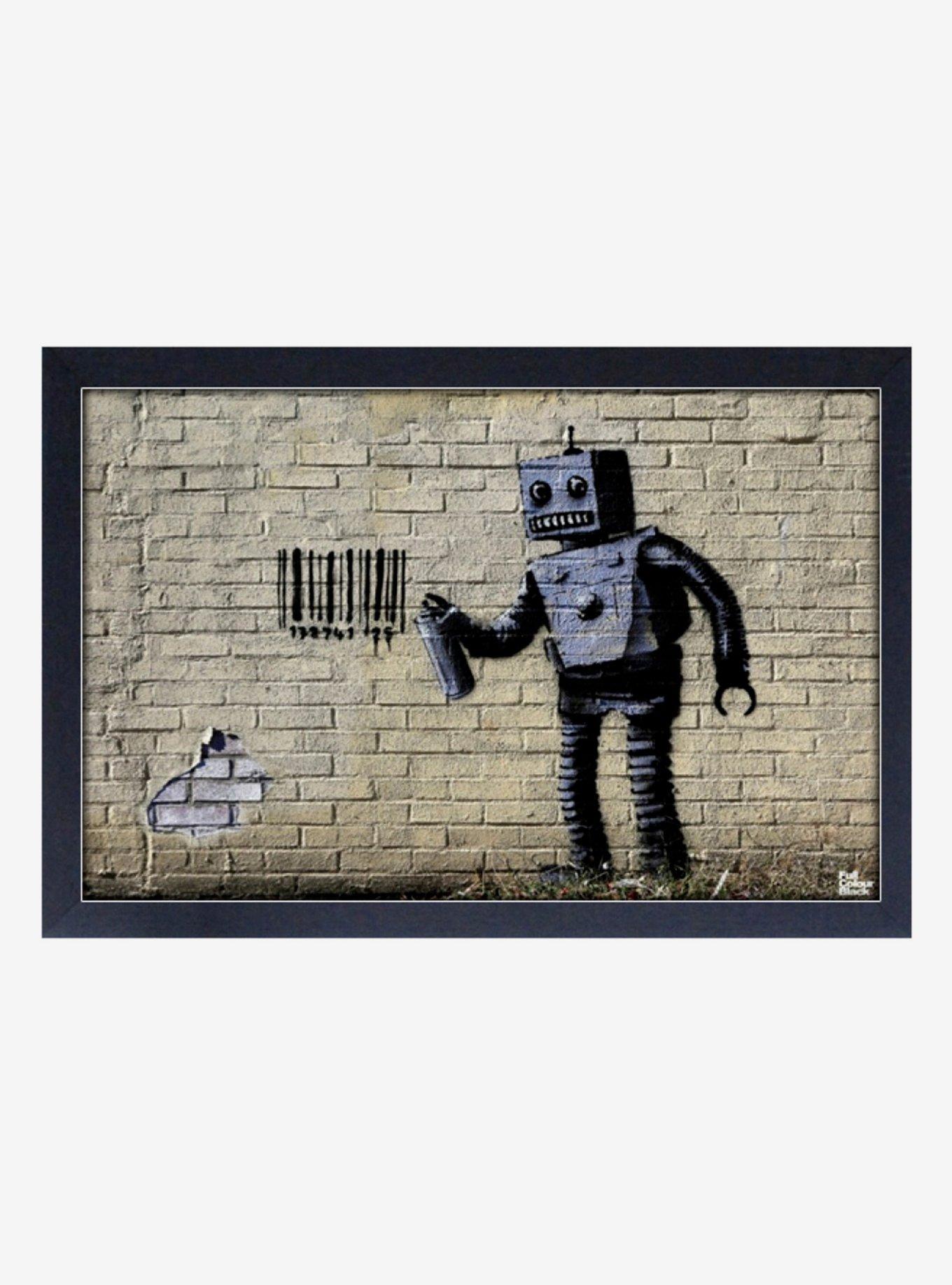 Banksy Barcode Robot Framed Wood Wall Art | Hot Topic