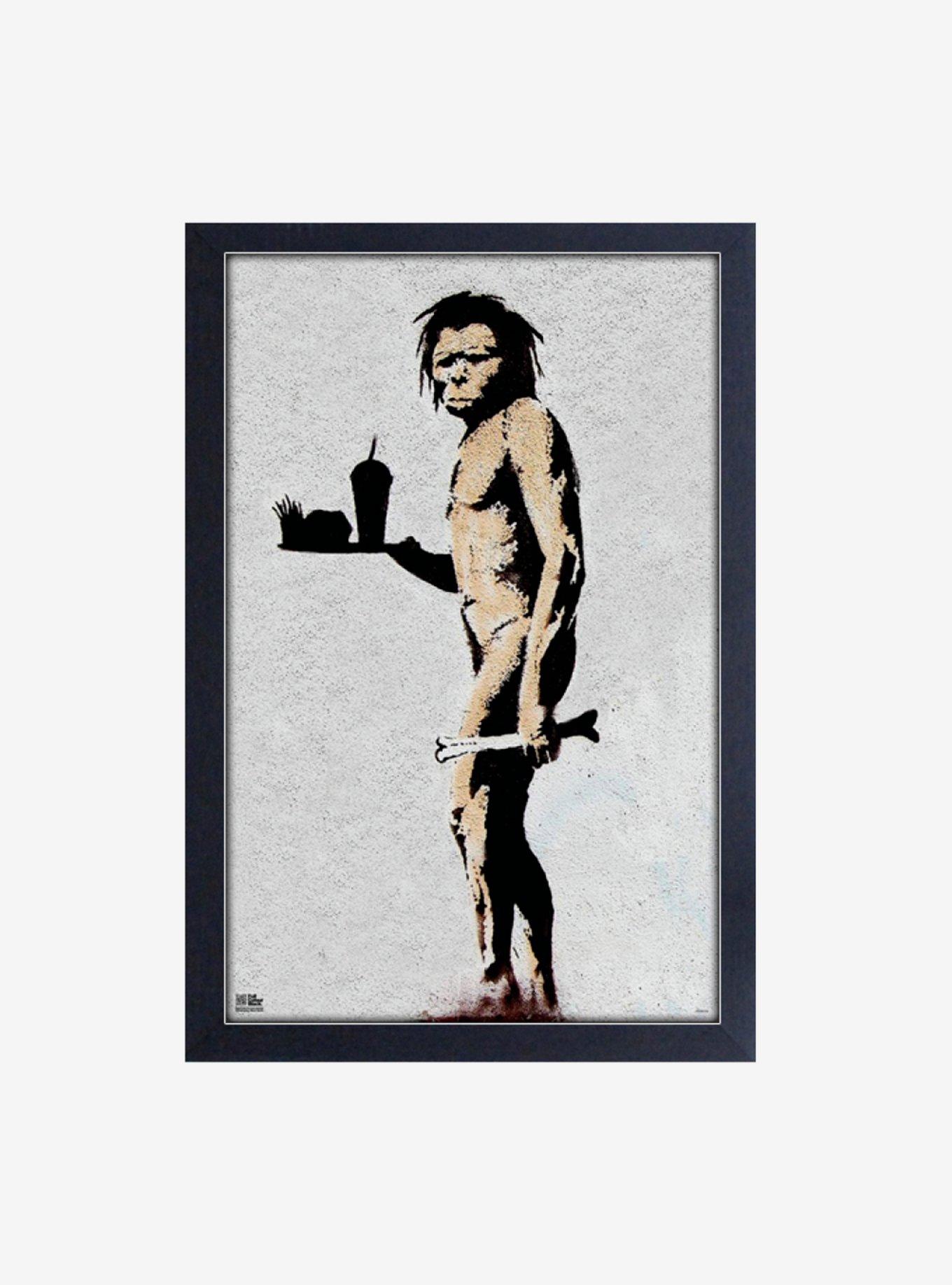 Banksy Caveman Waiter Framed Wood Wall Art, , hi-res