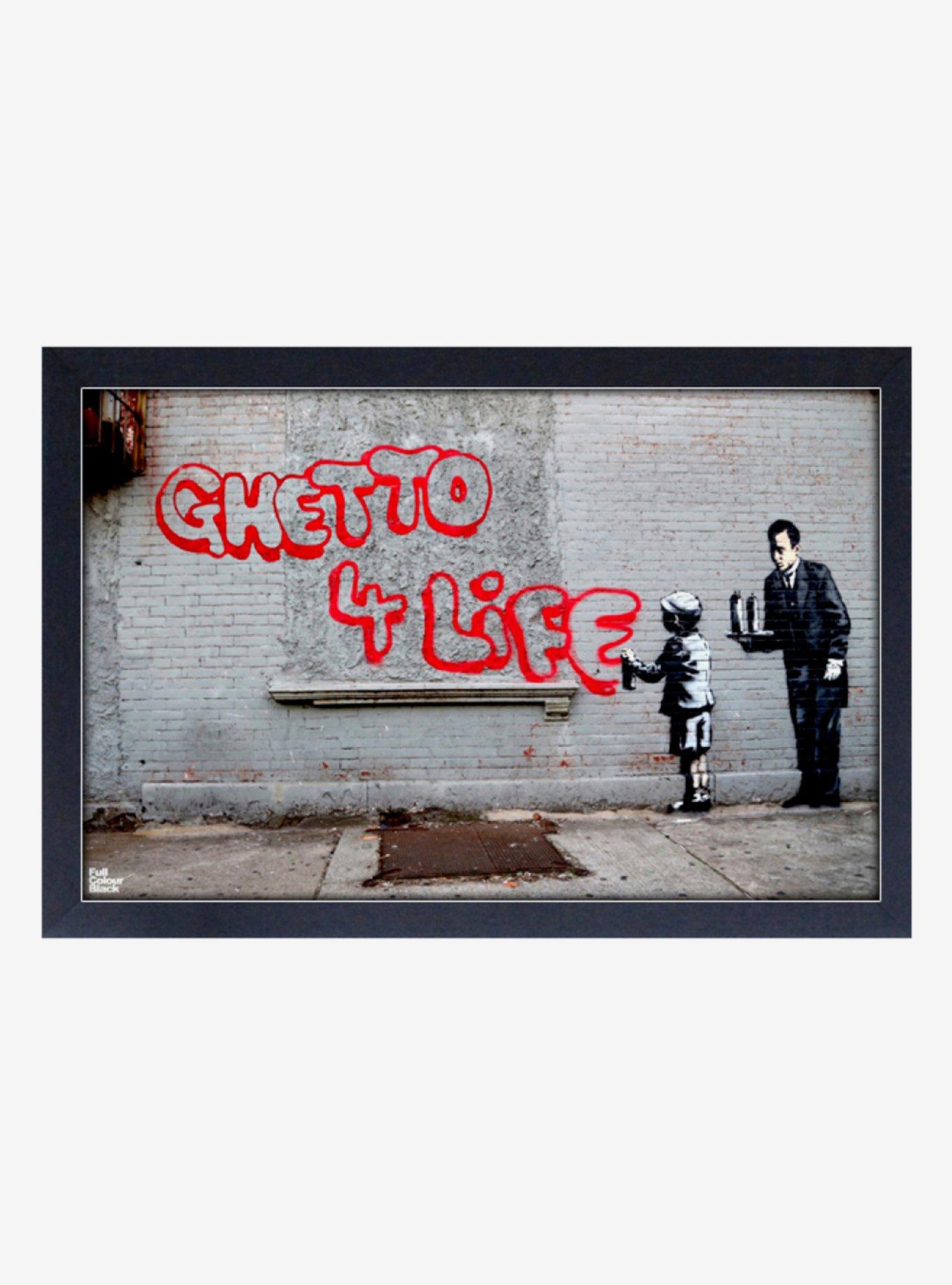Banksy Ghetto 4 Life Framed Wood Wall Art