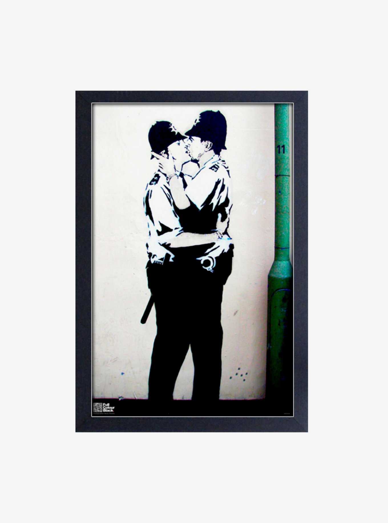 Banksy Kissing Coppers Framed Wood Wall Art, , hi-res