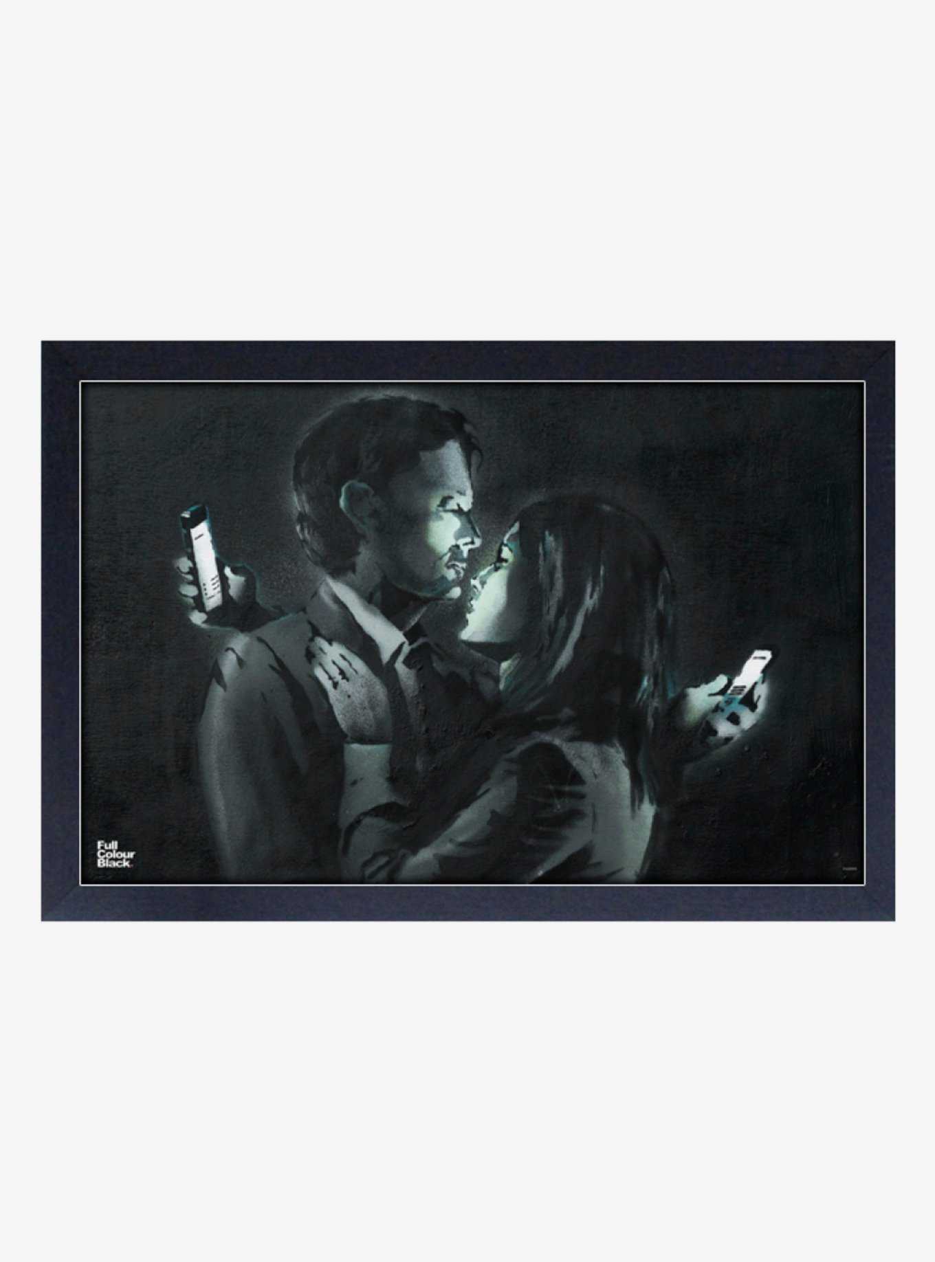 Banksy Mobile Phone Lovers Landscape Framed Wood Wall Art, , hi-res