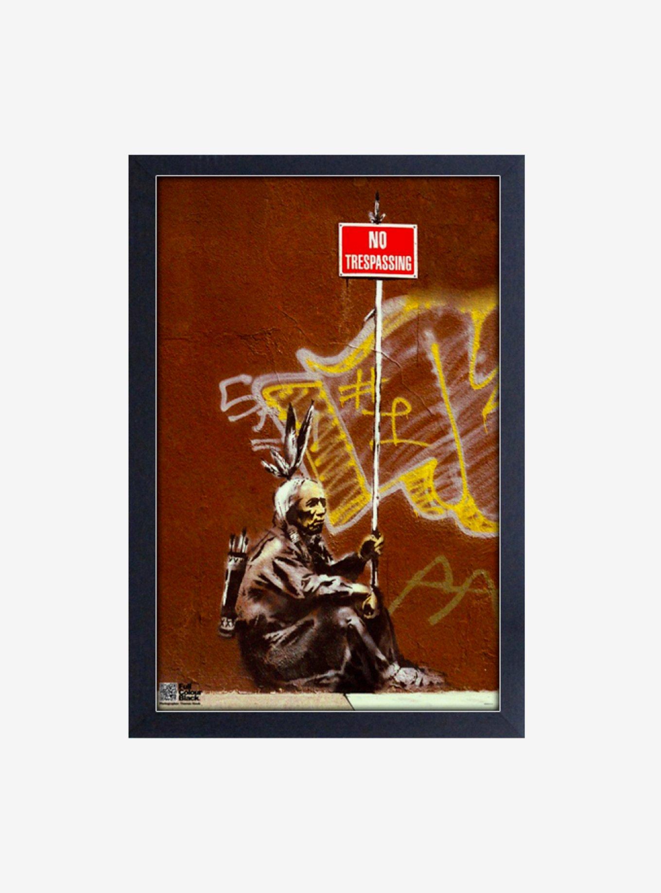 Banksy No Trespassing Framed Wood Wall Art, , hi-res