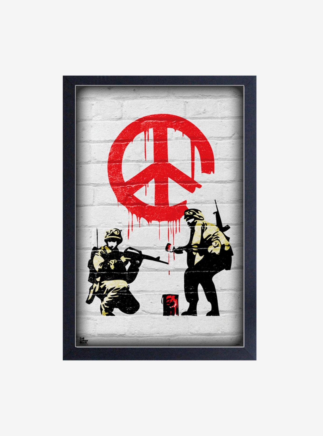 Banksy Peace Soldiers Framed Wood Wall Art