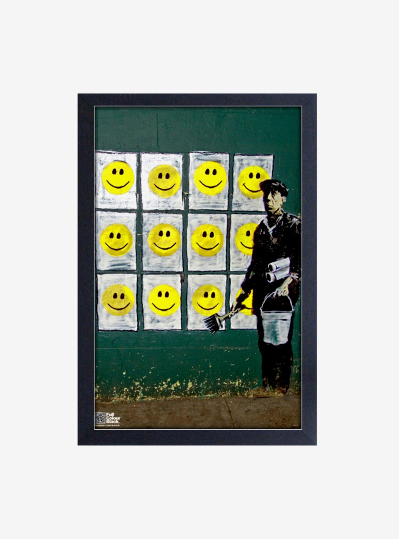 Banksy Happy Face Framed Wood Wall Art, , hi-res