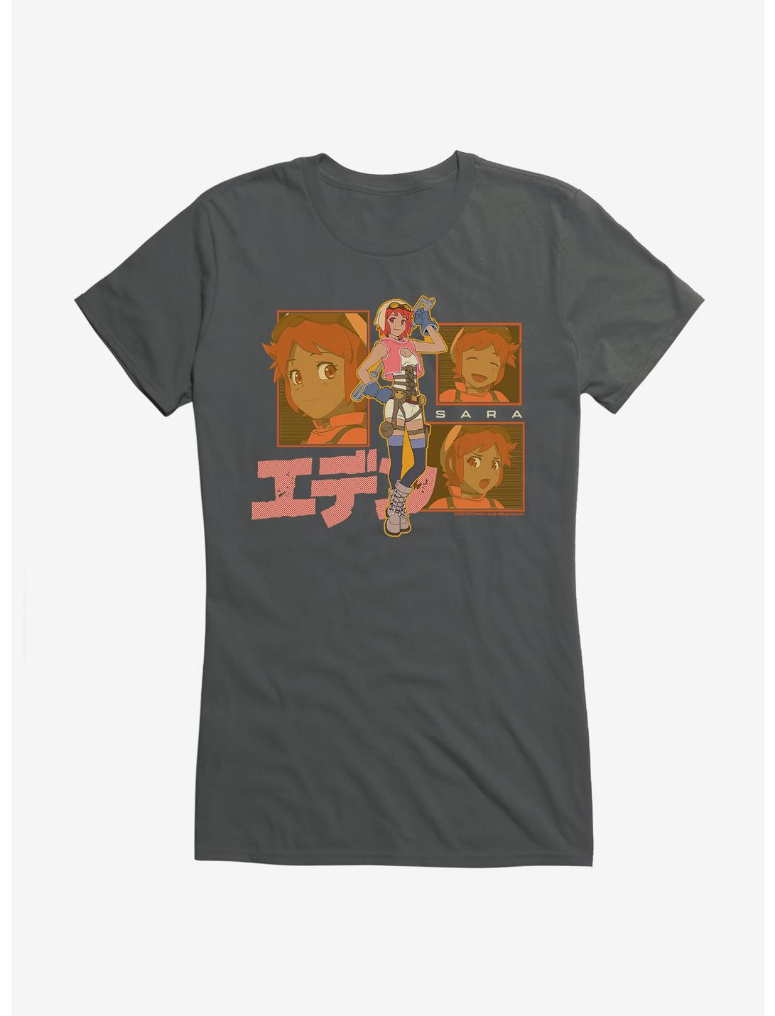 Eden Sara Japanese Text Logo Girls T-Shirt, CHARCOAL, hi-res
