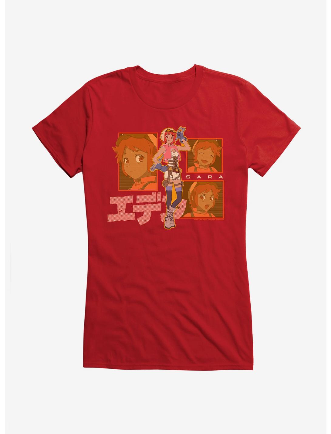 Eden Sara Japanese Text Logo Girls T-Shirt, RED, hi-res