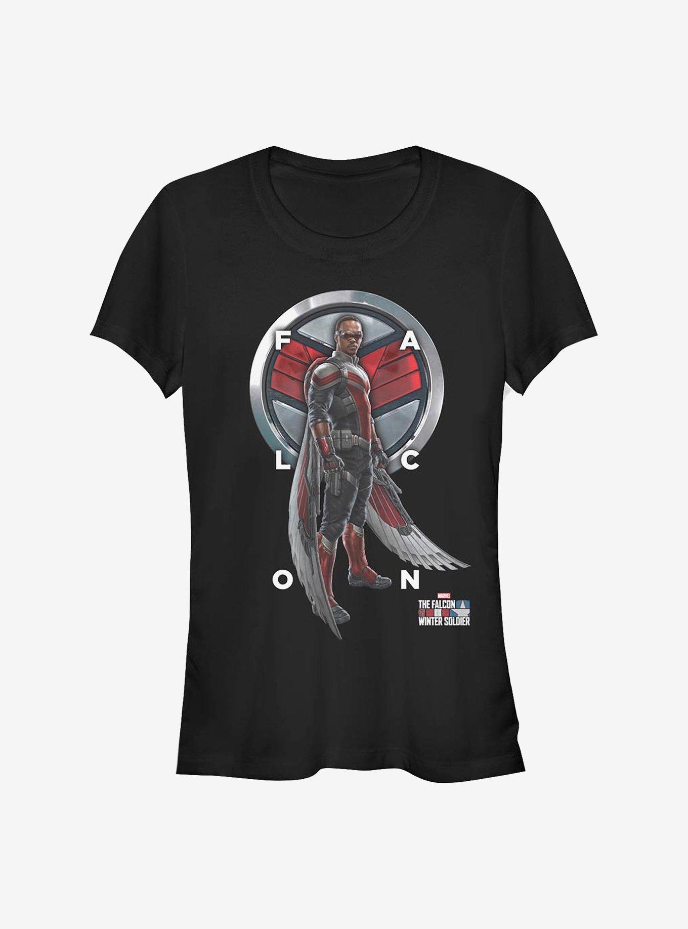 Marvel The Falcon And The Winter Soldier Falcon Grid Text Girls T-Shirt, BLACK, hi-res