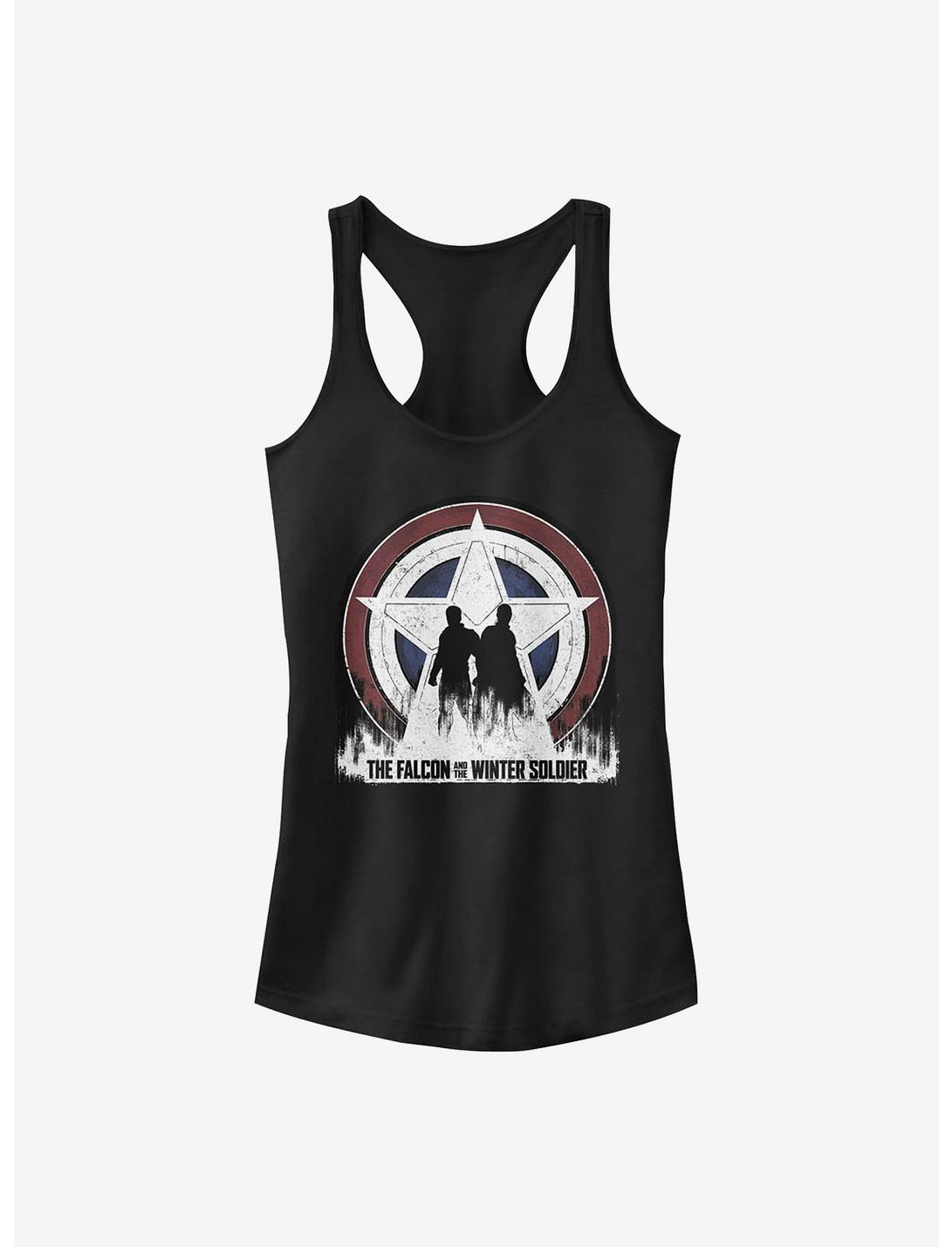 Marvel The Falcon And The Winter Soldier Silhouette Shield Girls Tank, BLACK, hi-res