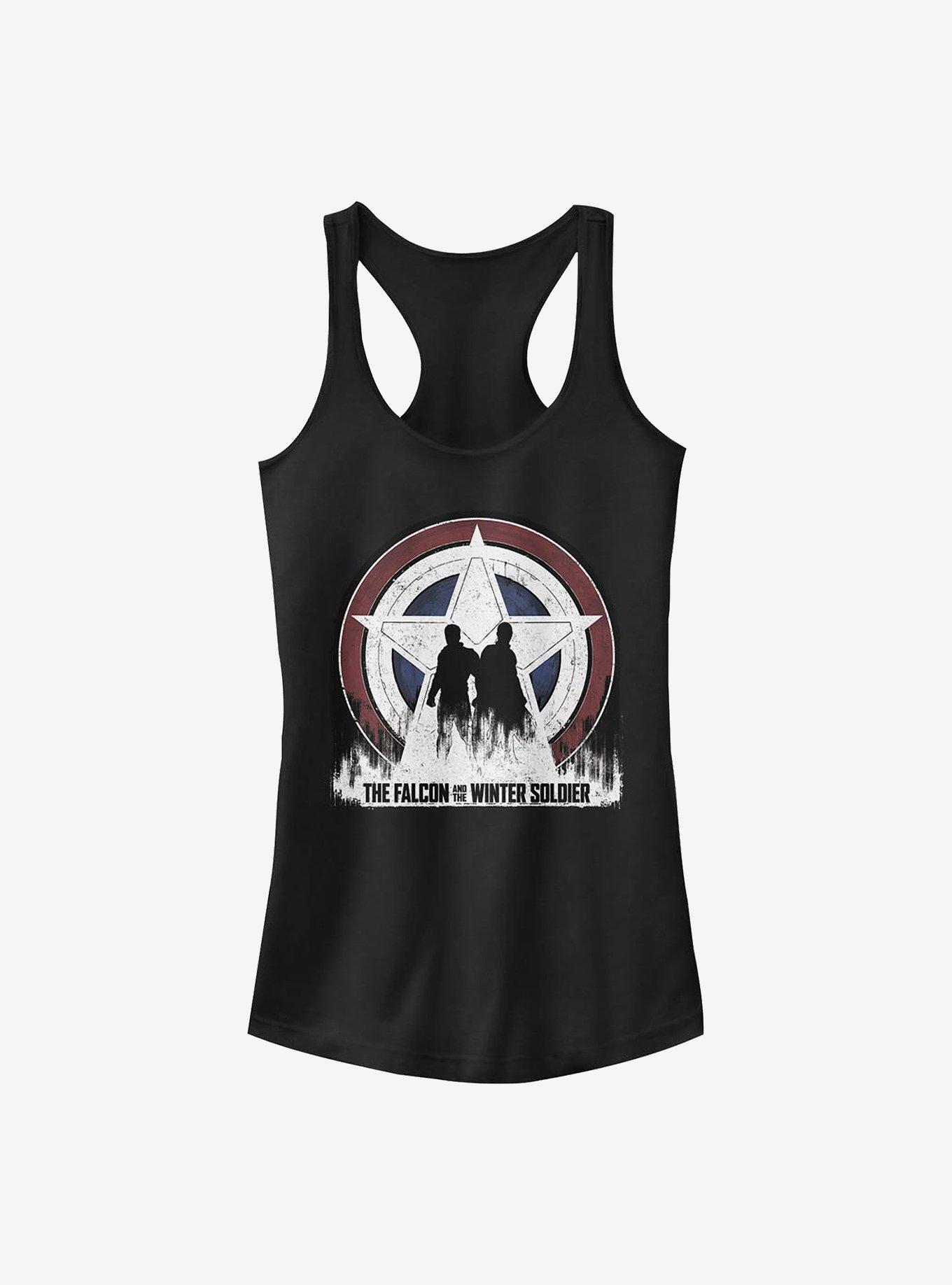 Marvel The Falcon And The Winter Soldier Silhouette Shield Girls Tank, BLACK, hi-res