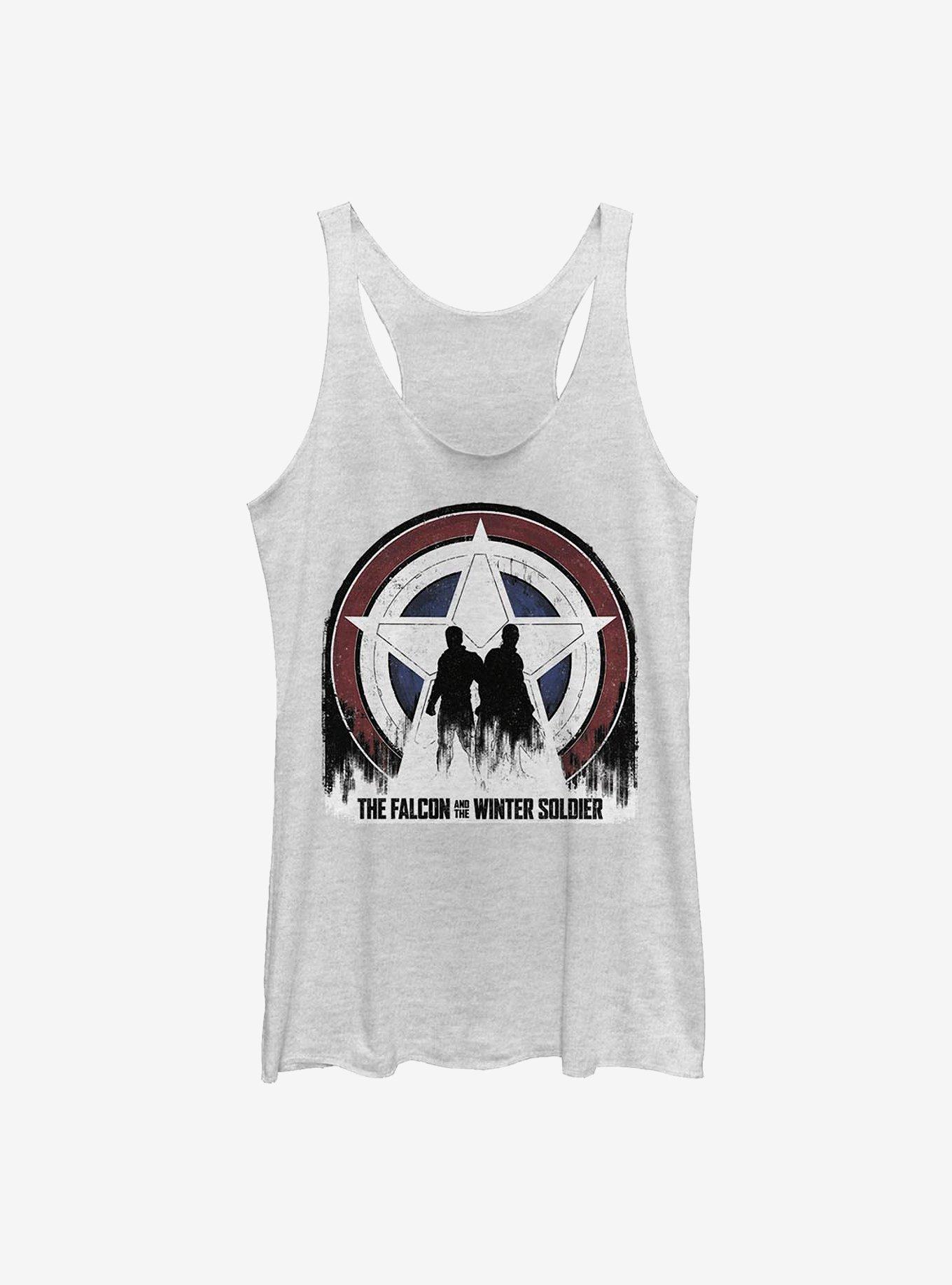 Marvel The Falcon And The Winter Soldier Silhouette Shield Girls Tank, WHITE HTR, hi-res