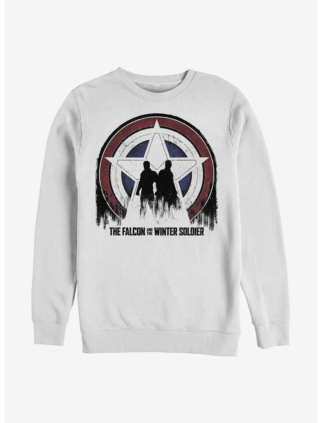 Marvel The Falcon And The Winter Soldier Silhouette Shield Crew Sweatshirt, WHITE, hi-res