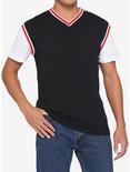 Contrasting Ribbed Twofer V-Neck T-Shirt, BLACK  RED, hi-res
