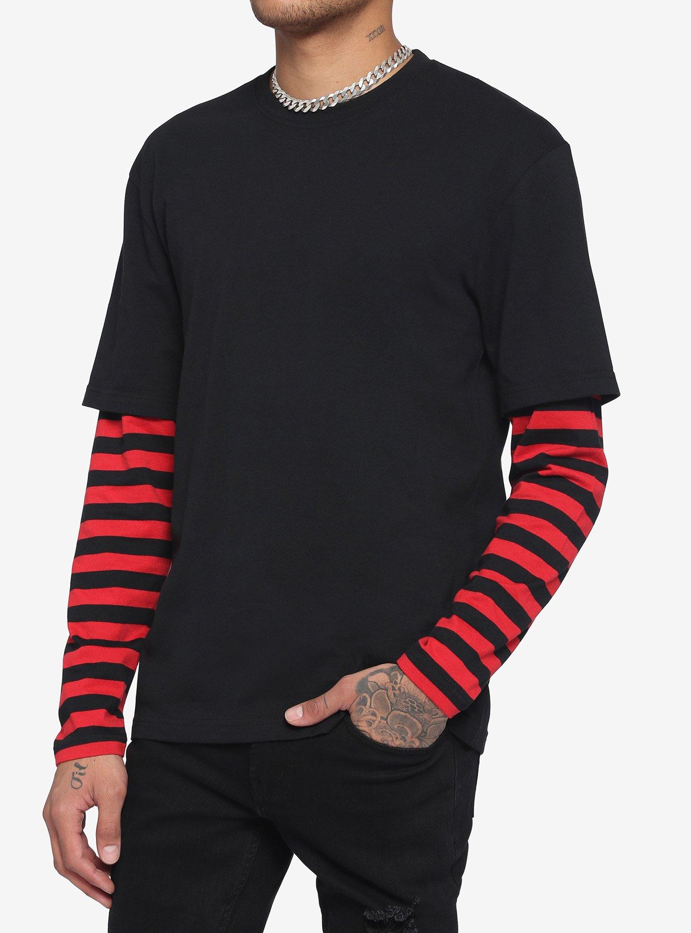 Kompleks kighul mynte Red & Black Stripe Long-Sleeve Twofer T-Shirt | Hot Topic