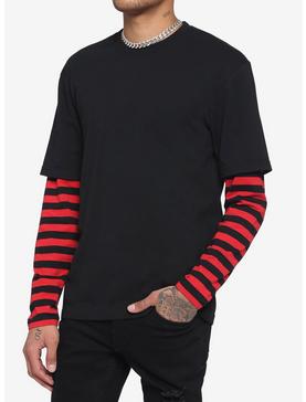 Red & Black Stripe Long-Sleeve Twofer T-Shirt, , hi-res