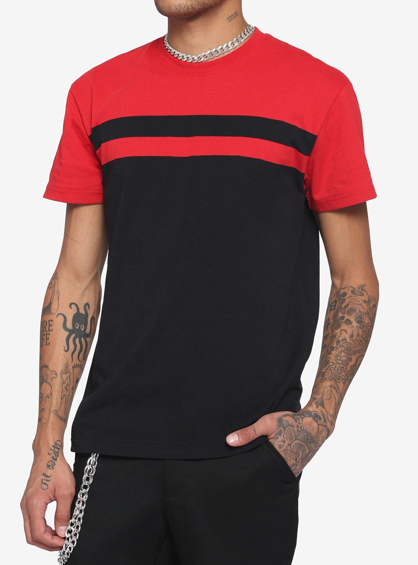 Red & Black Stripe Color-Block T-Shirt, BLACK  RED, hi-res
