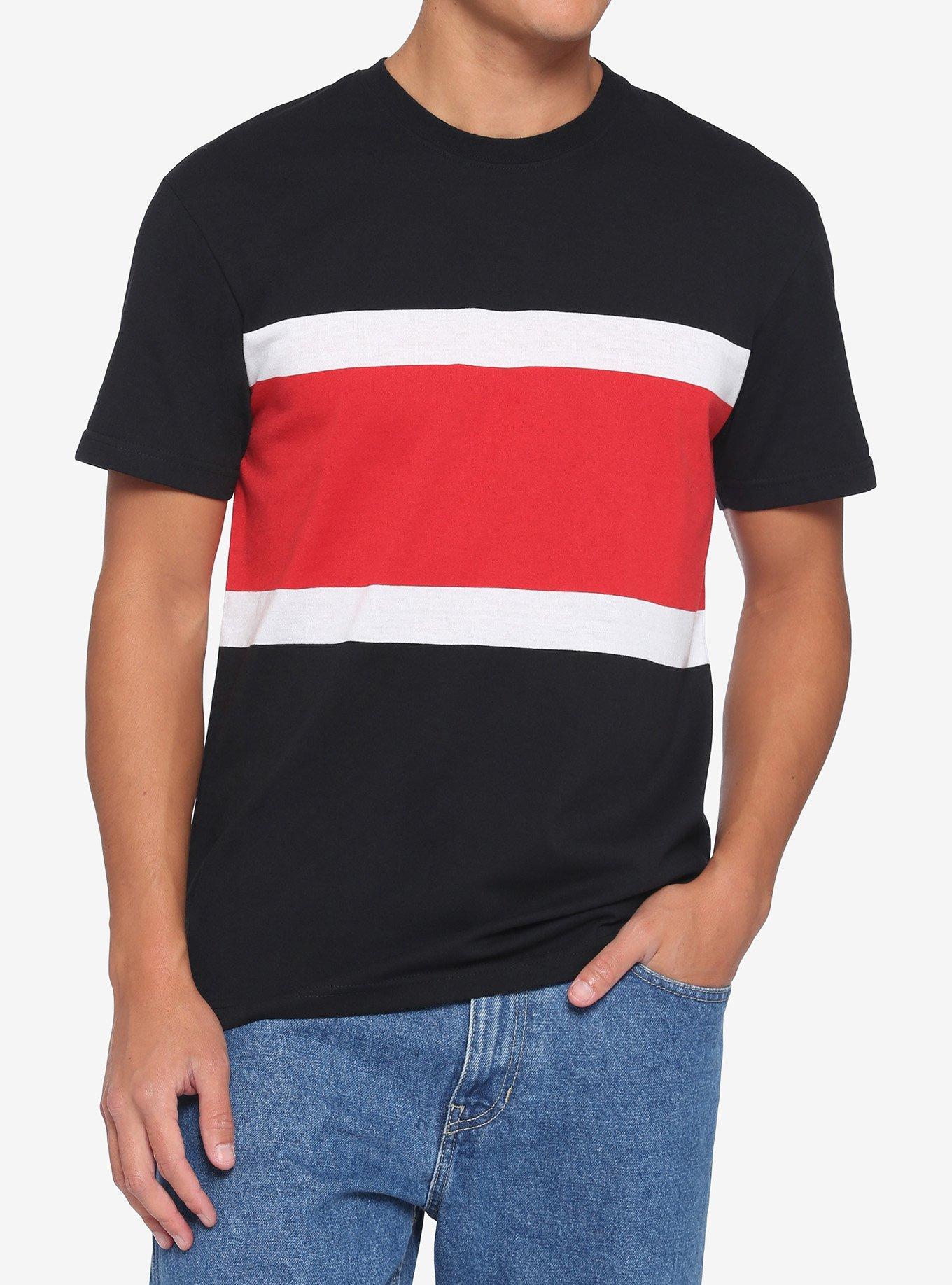 Red & White Stripe T-Shirt, BLACK  RED, hi-res