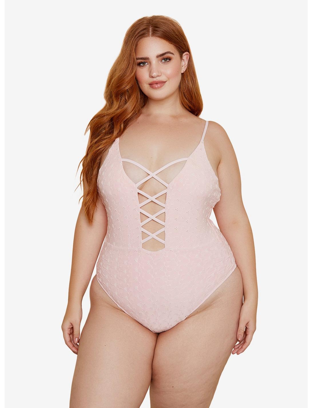 Dippin' Daisy's Bliss Swimsuit Rosewater Eyelet Plus Size, PINK, hi-res
