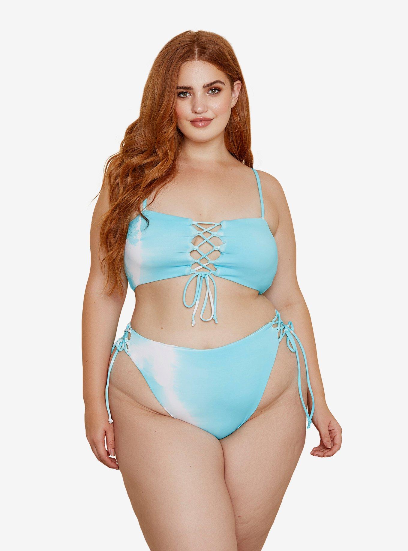 Dippin' Daisy's Pacifica Swim Top Crystal Tie Dye Plus Size, BLUE, hi-res