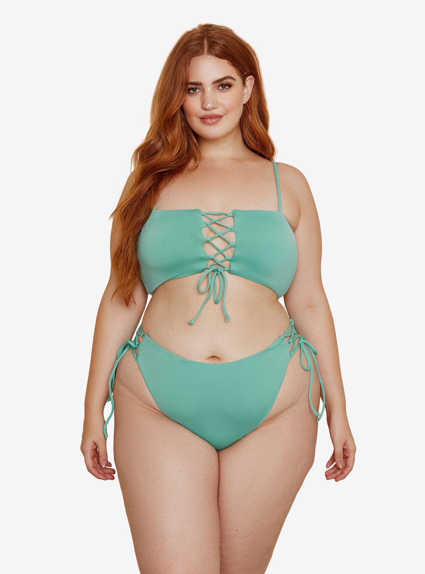 Dippin' Daisy's Pacifica Swim Top Palm Plus Size, GREEN, hi-res