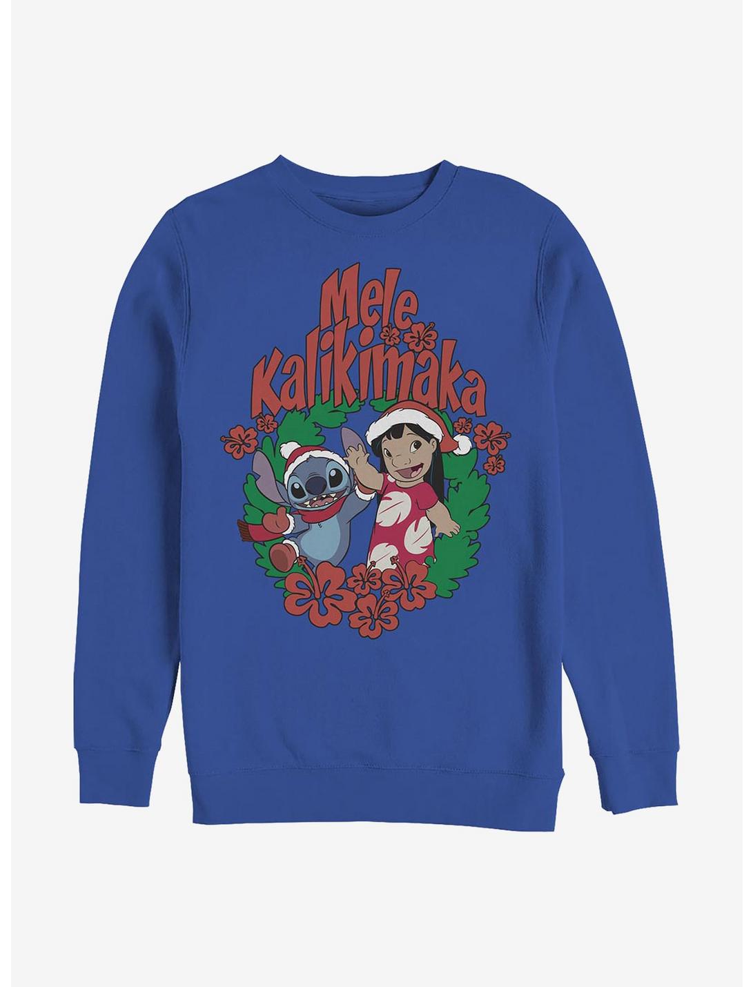 Disney Lilo & Stitch Mele Kalikimaka Crew Sweatshirt, ROYAL, hi-res