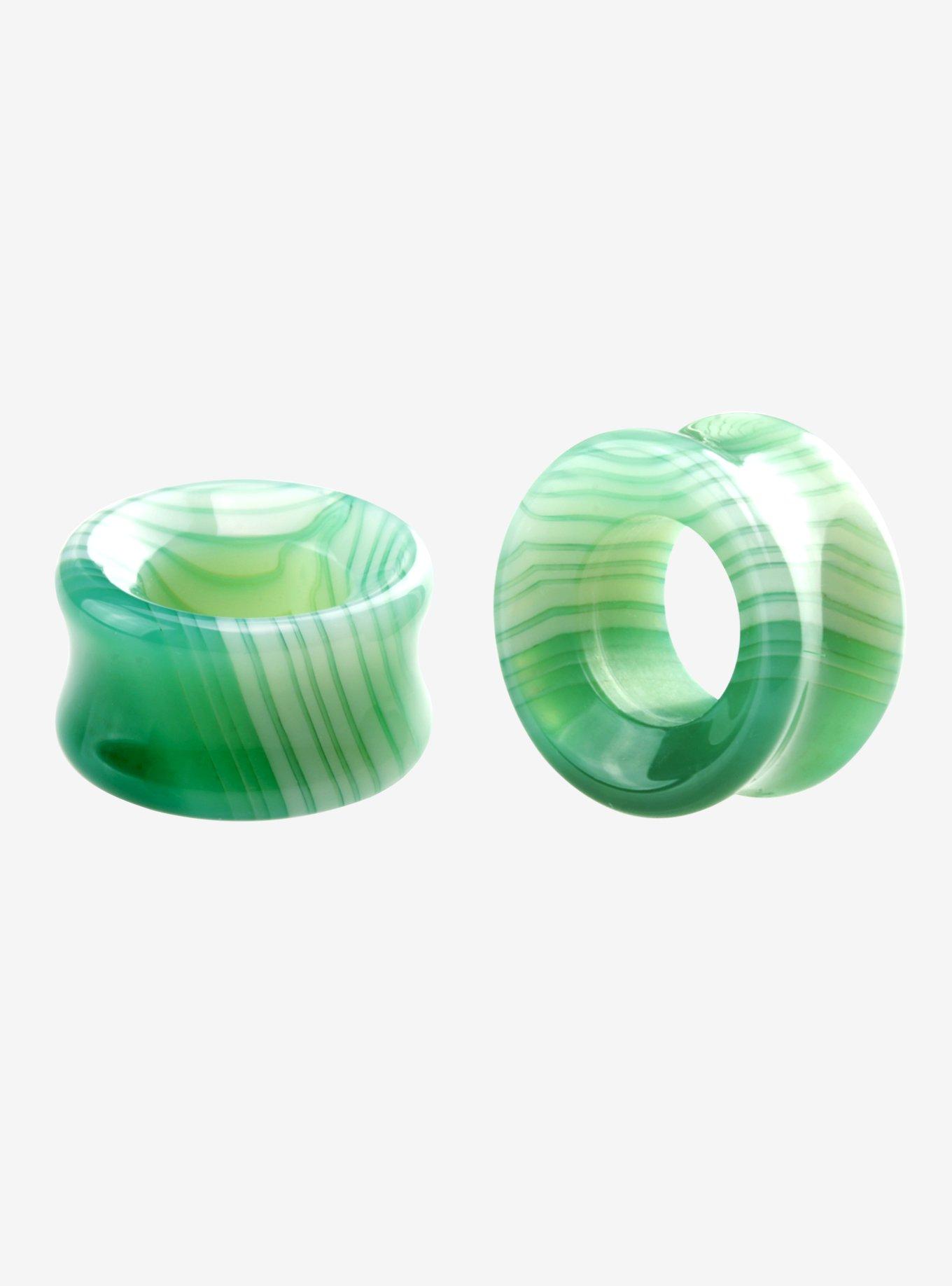 Stone Green Agate Tunnel Plug 2 Pack, GREEN, hi-res