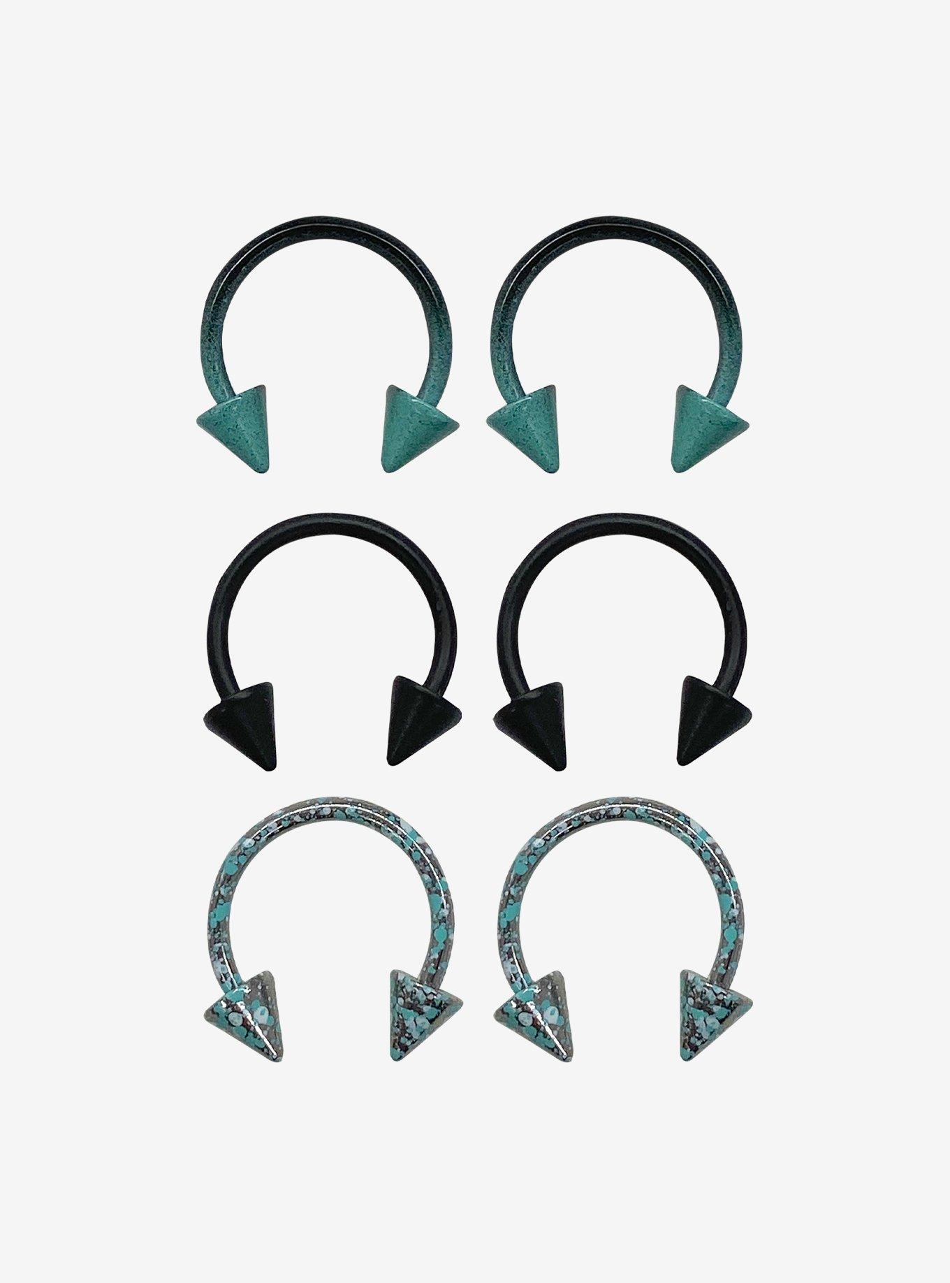 Steel Teal & Black Ombre & Splatter Spike Circular Barbell 6 Pack, MULTI, hi-res